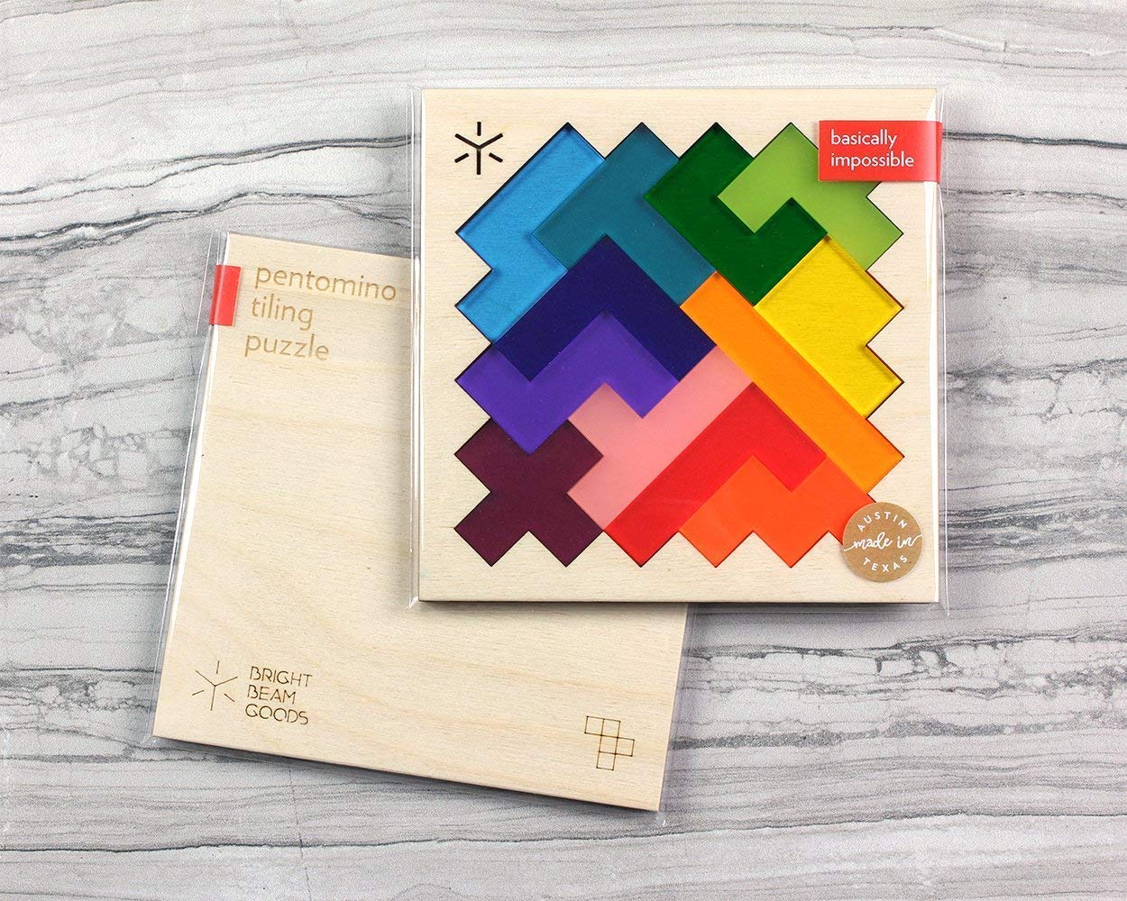 Rainbow Pentomino Puzzle - Colorful Wooden Brain Teaser for Kids & Adults - Perfect for Educational Games, Family Fun, and STEM Learning Activities