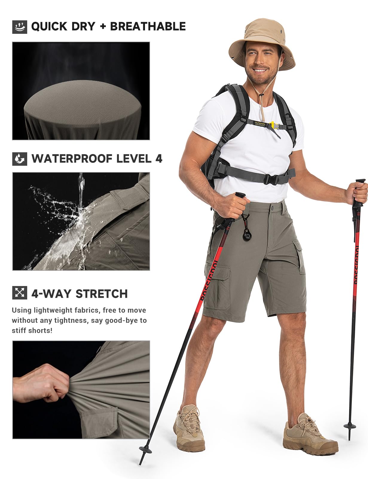 **Moosehill Men's Quick Dry Hiking Cargo Shorts - 7-Pocket Tactical Work Shorts, Waterproof & No Belt Needed - Perfect for Outdoor Adventures, Camping & Casual Wear**