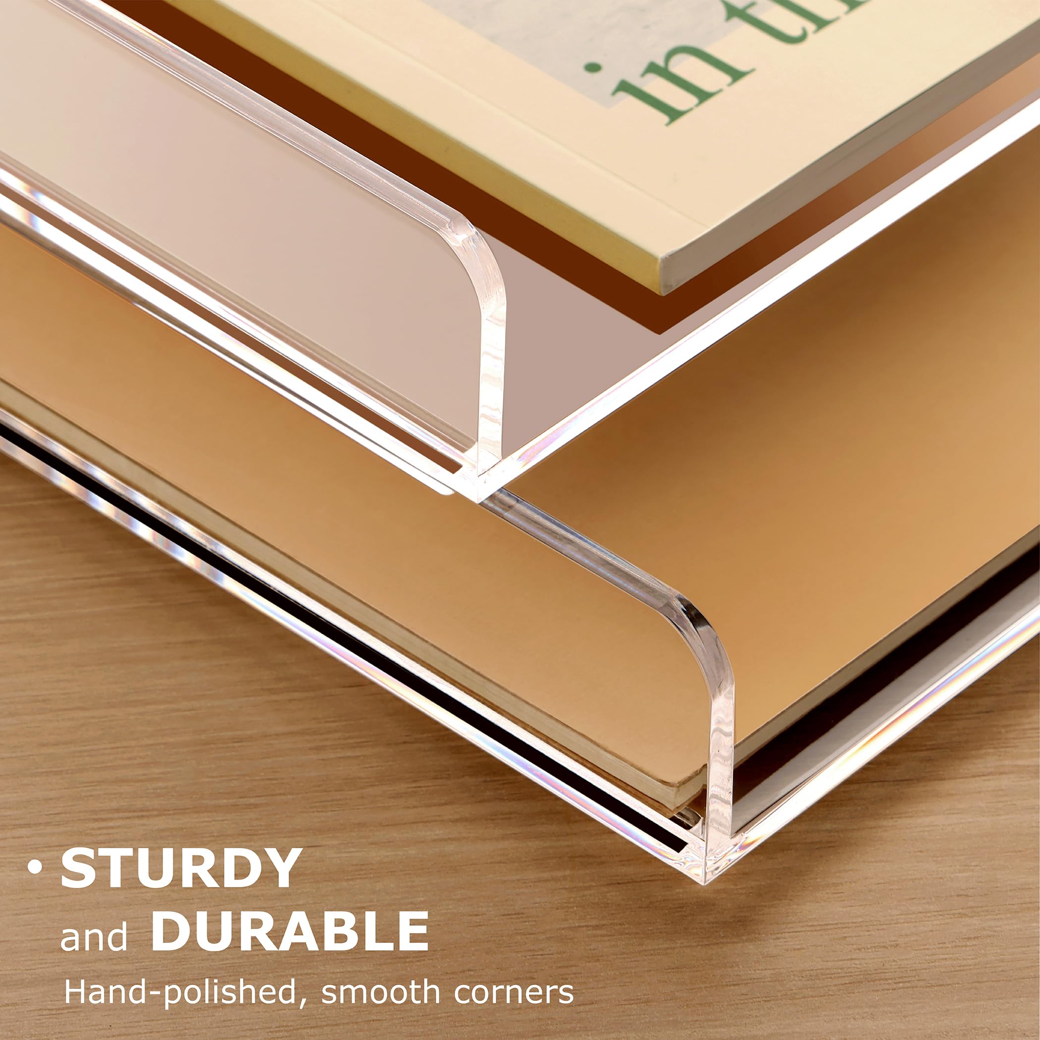 2-Pack Clear Acrylic Stackable Paper Letter Trays - A4 File Organizer & Desk Accessory for Office, Home, Workspace - 12.4