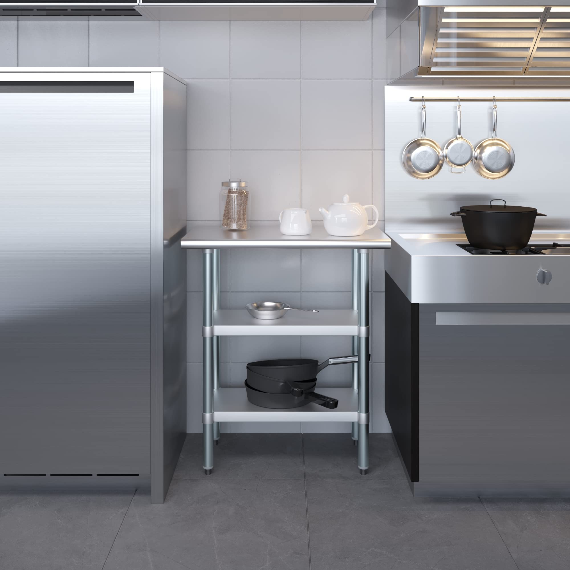 Stainless Steel Work Table with 2 Shelves - Heavy Duty Metal Utility Table for Commercial Kitchen & Home Use | NSF Certified 30