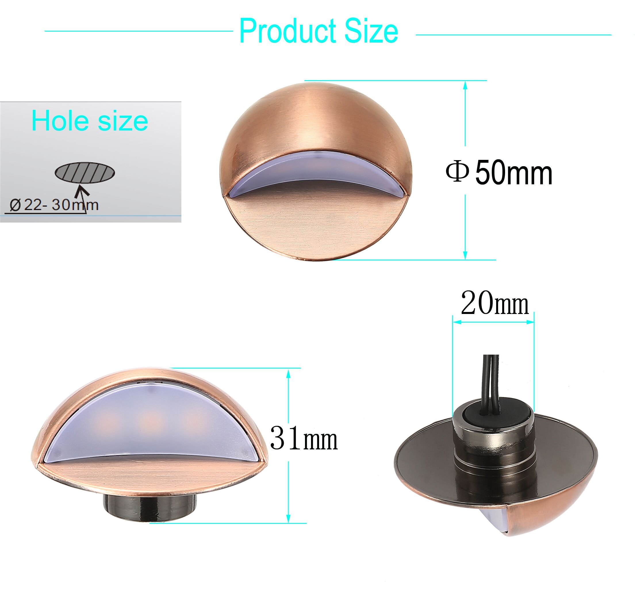 FVTLED D50 Deck Lights - 20 Pack Cold White Bronze Finish - Waterproof Outdoor Lighting for Patio, Garden, and Staircase Safety