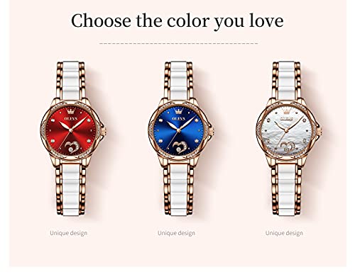 OLEVS Women's Luxury Diamond Automatic Self-Winding Watch - Elegant Stainless Steel & Ceramic Dress Watch with Luminous Hands, Waterproof for Daily Wear - Perfect for Office, Parties & Special Occasions