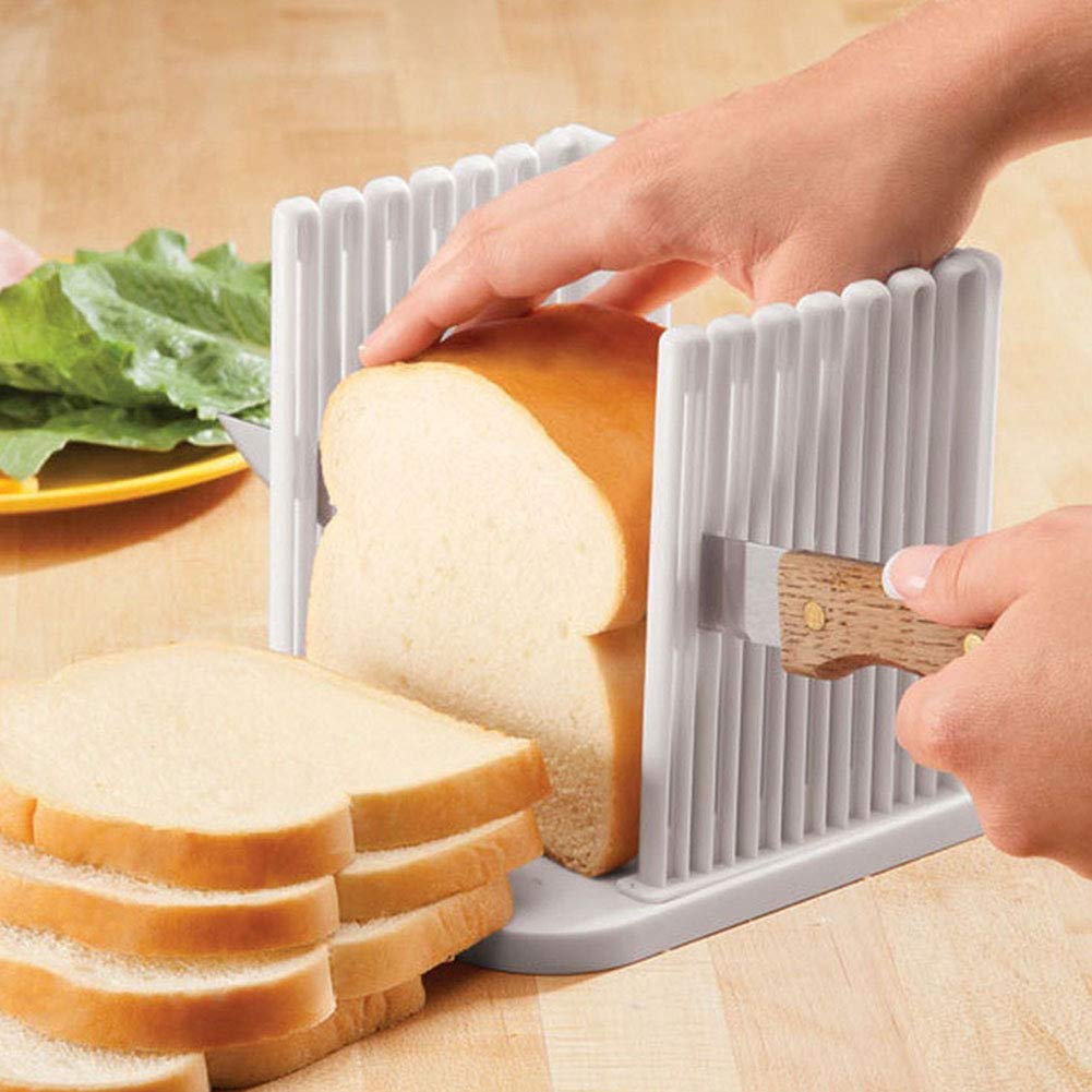 Alvinlite Foldable Bread Slicer Guide - Perfect for Homemade Bread, Loaves & Bagels - Stainless Steel Toast Cutter with Measurement Marks - Essential Kitchen Baking Tool for Perfect Slices Every Time (Ideal for Sandwiches, French Toast & Breakfast Prep)