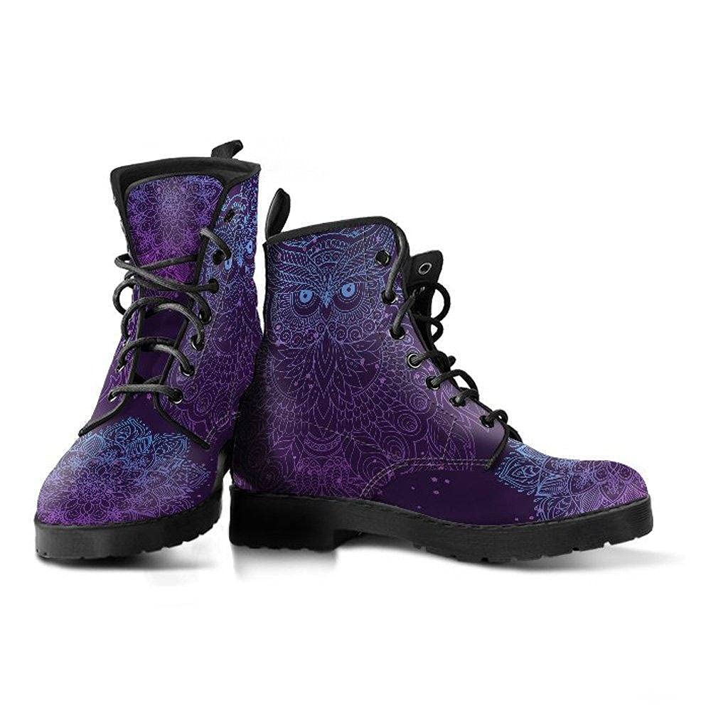 Purple Owl Memory Foam Boots for Women - All Season Lace Up Combat Boots with Vegan Leather - Perfect for Hiking, Work & Winter Fashion