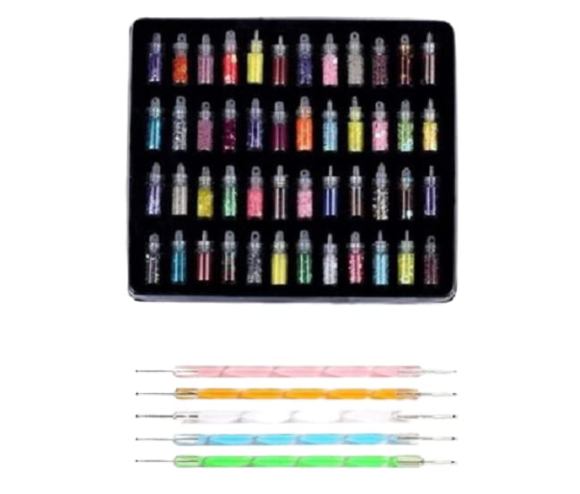 48 Colors Nail Art Kit with Glitter & Dotting Tools - Professional Manicure Set for DIY Nail Designs at Home, Salon, Parties & Gifts