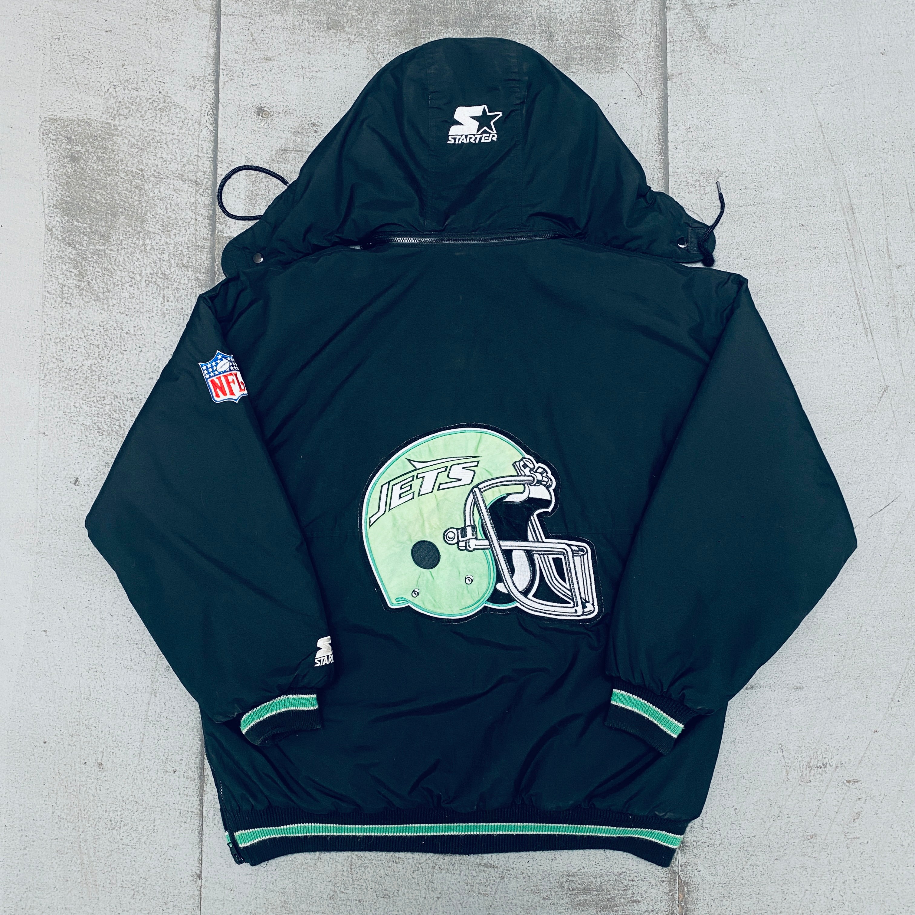 New York Jets 1990s Blackout Full-Zip Starter Parka Jacket - XL | Vintage NFL Football Fan Apparel for Men | Game Day, Tailgating & Cold Weather Outerwear