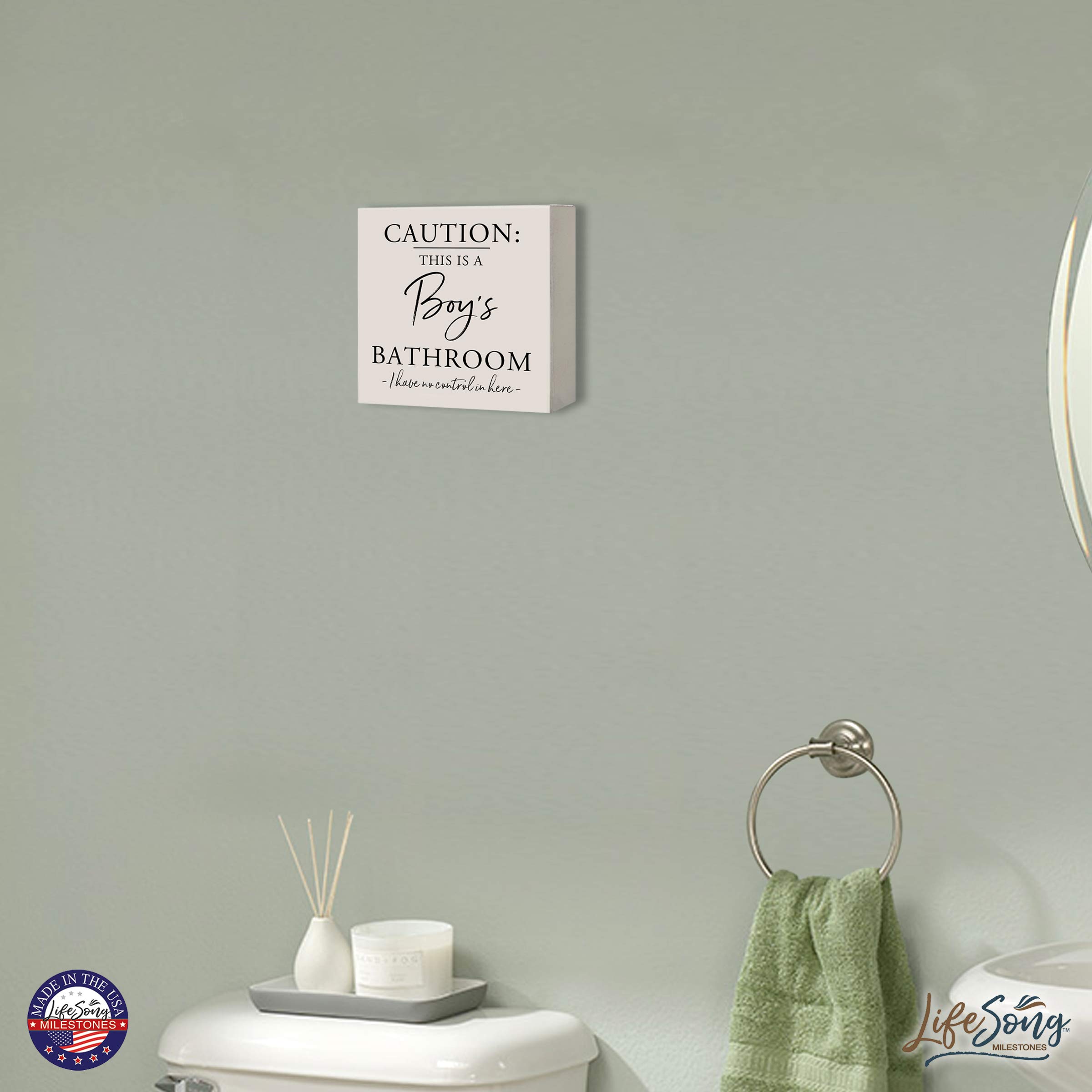 LifeSong Milestones Farmhouse Bathroom Sign - Rustic Wooden Box Wall Decor with Funny Quotes for Men & Women - Modern Bathroom Art Hanging Decor for Boys/Girls Bathroom (White) - Perfect for Farmhouse Style Bathrooms, Guest Rooms & Powder Rooms