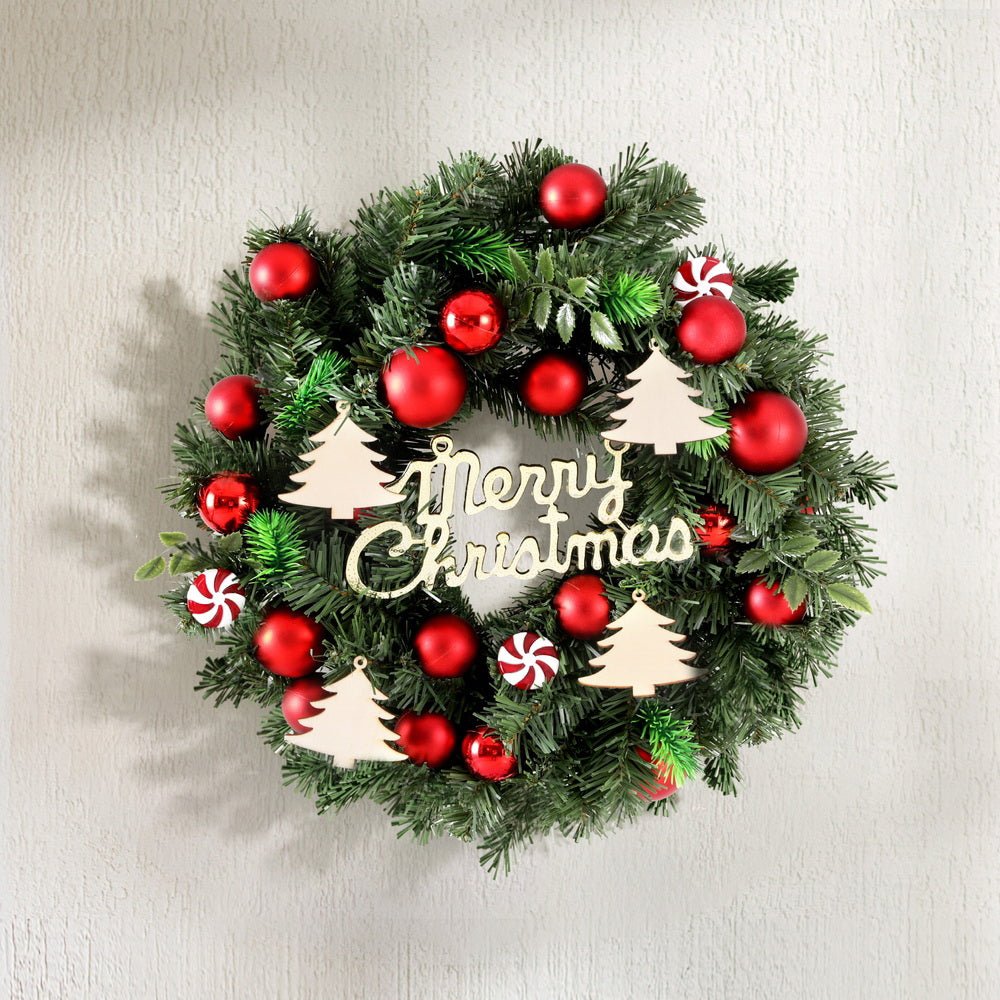 40CM Christmas Wreath with Baubles - Xmas Garland Holiday Decor for Door, Wall, Party & Home Decoration - Perfect for Christmas Tree, Fireplace Mantel and Holiday Festivities