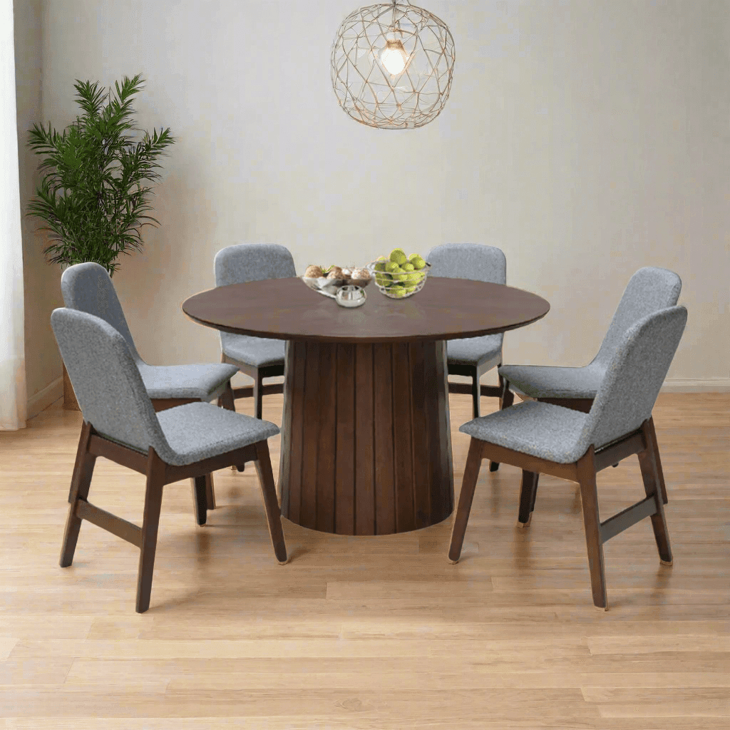 Jaelis 7-Piece Round Wooden Dining Table Set with 6 Chairs - Solid Wood Kitchen & Dining Room Furniture for Family Gatherings & Entertaining Guests