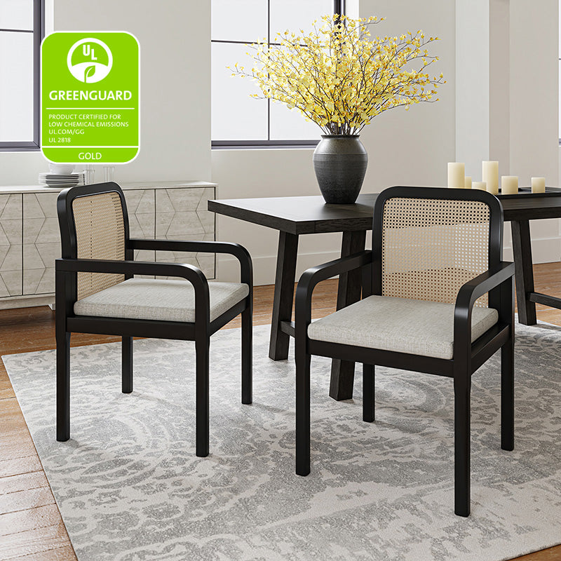 Kevin Rattan Dining Chairs - Mid Century Modern Accent Chairs with Elegant Woven Backrest | Perfect for Dining Rooms, Living Spaces & Boho Home Decor