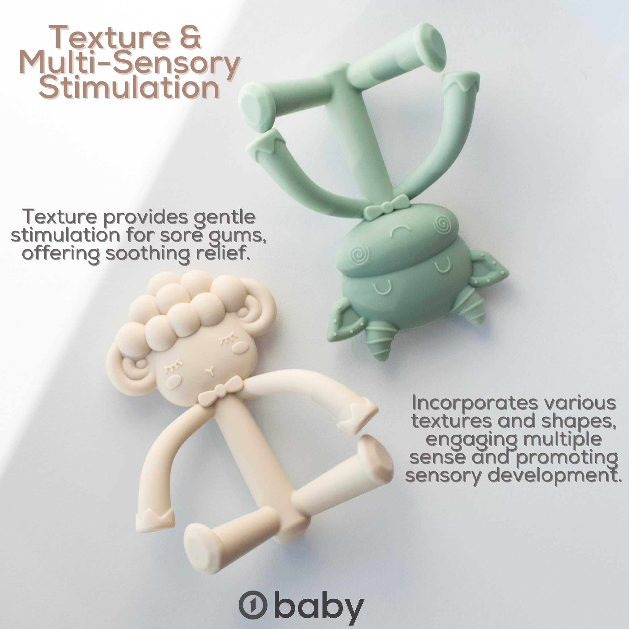 2 Pack Baby Teething Toys for Infants - Soft Food Grade Silicone Teether Set with Lamb & Cow Designs | Safe Chew Toys for Soothing Sore Gums | Perfect for Home, Travel & Daycare Use