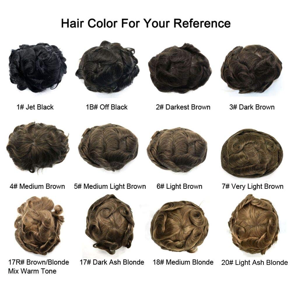 Premium Mono Men's Toupee - 100% Human Hair Wigs with Poly Coating | Jet Black (1#) | 7