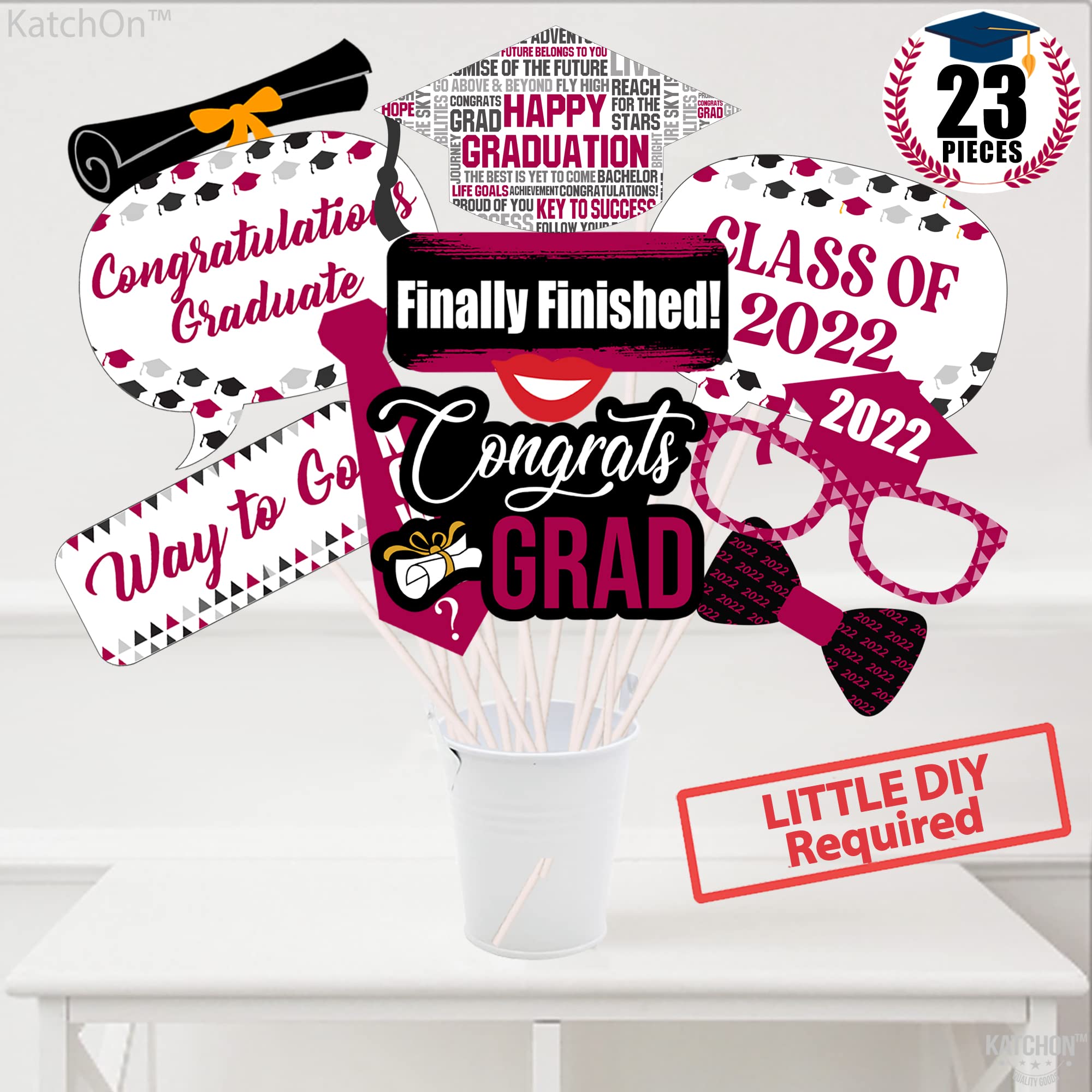2022 Burgundy Graduation Photo Booth Props & Maroon Party Decorations - DIY Graduation Photo Shoot Backdrop & Party Supplies for Graduation Ceremony, Senior Year Celebration & School Events