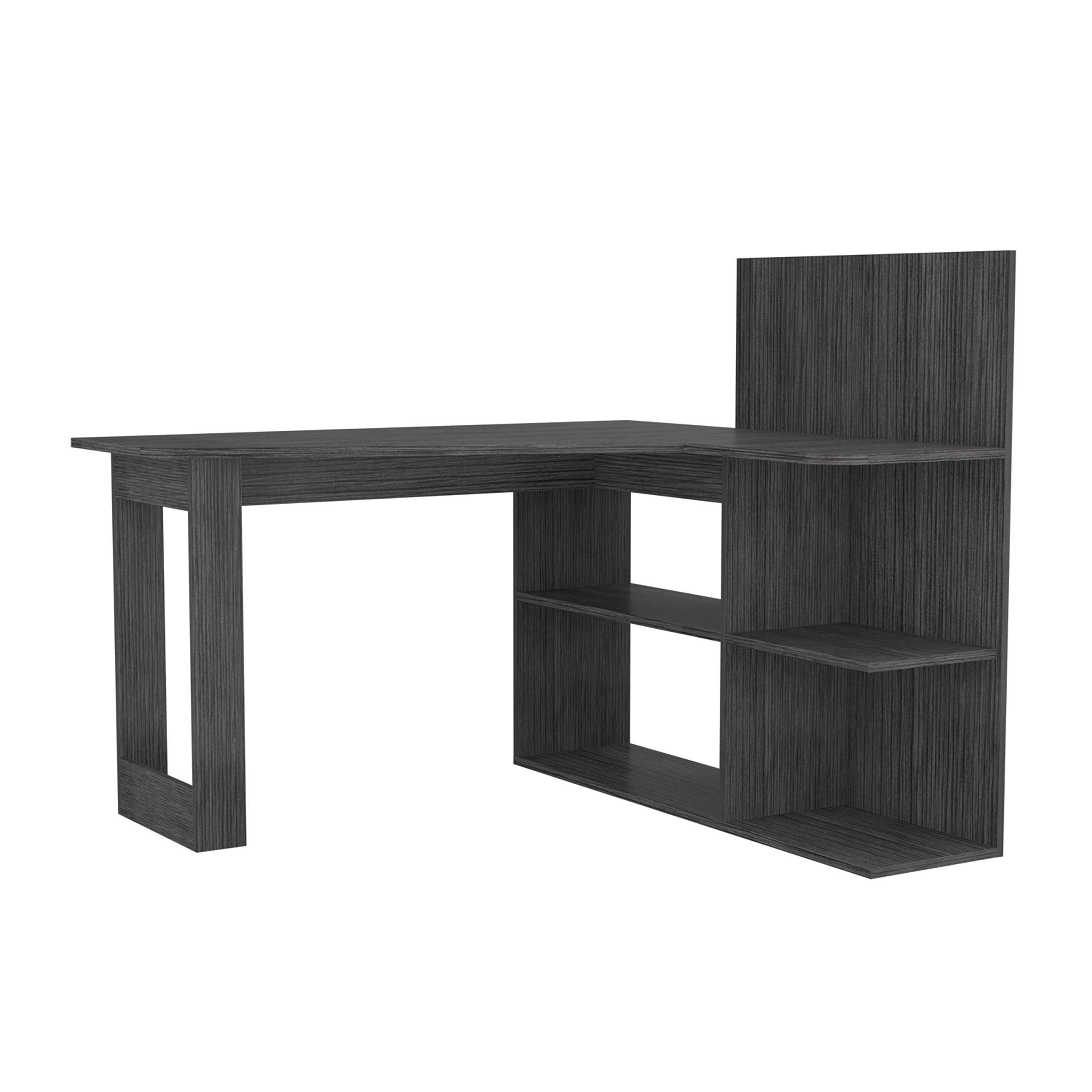 L-Shaped Computer Desk with 4 Shelves - Smokey Oak Finish, Home Office Desk for Small Spaces, Gaming & Study Workstation, Ergonomic Corner Desk for PC & Laptop