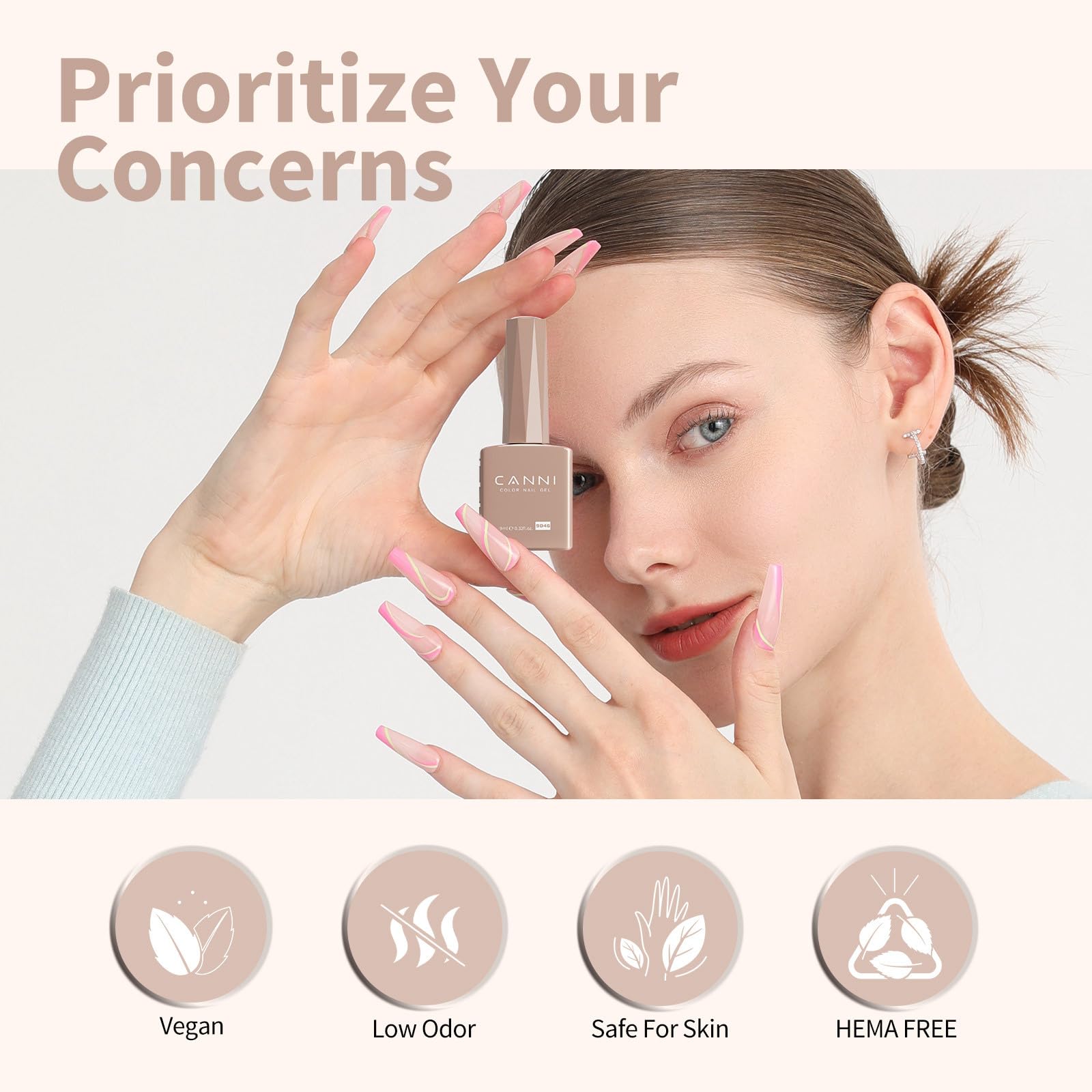 CANNI Nude Gel Nail Polish - 1Pc Soak Off UV/LED Gel Polish in Light Brown Grey, High Gloss Finish for French Manicure, Salon & DIY Nail Art | Perfect for Weddings, Parties & Everyday Wear