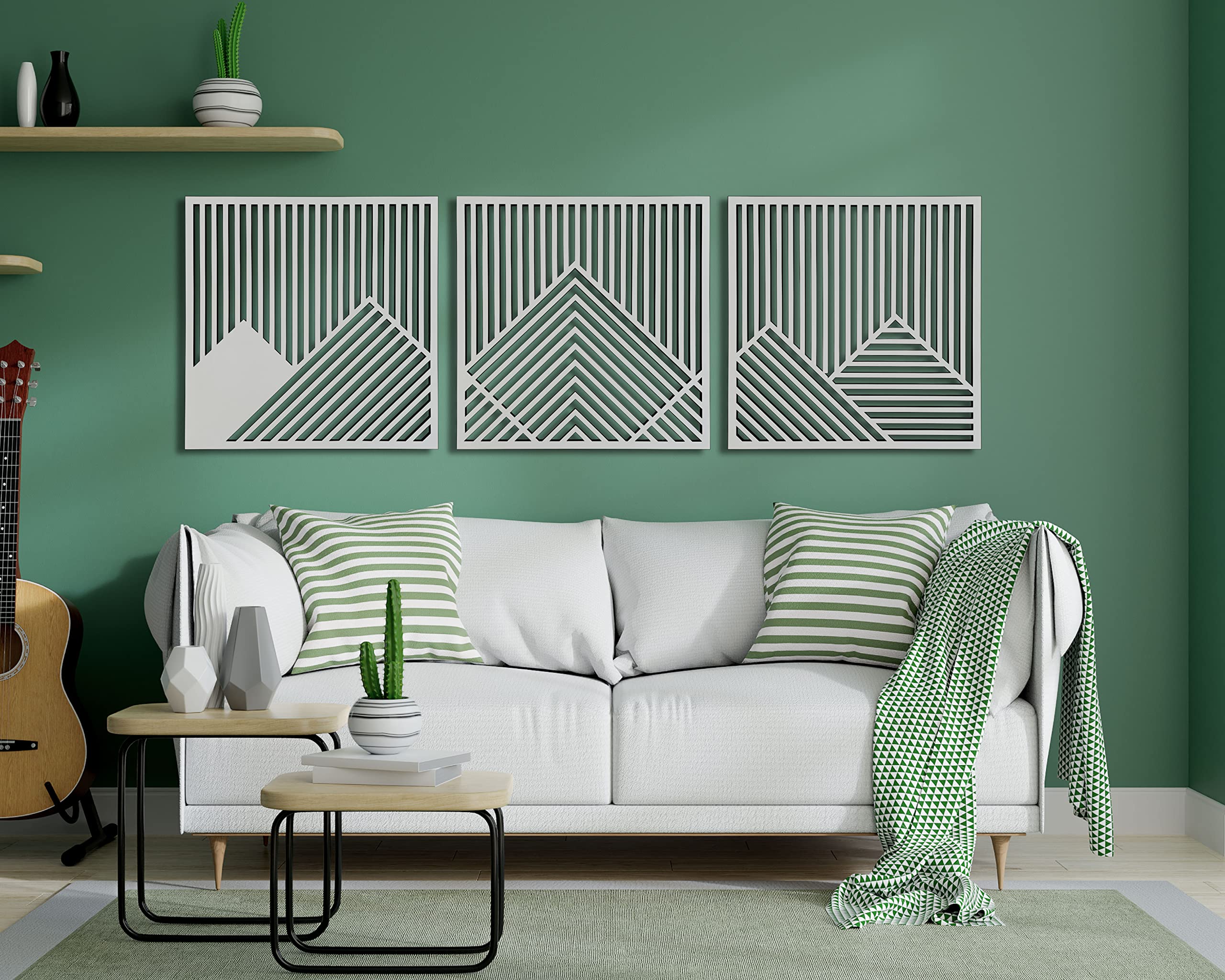 Modern 3-Piece Geometric Mountain Wall Art - Large Wooden Wall Decor for Living Room, Bedroom & Office | Handcrafted Wood Wall Hanging for Rustic & Contemporary Home Decor