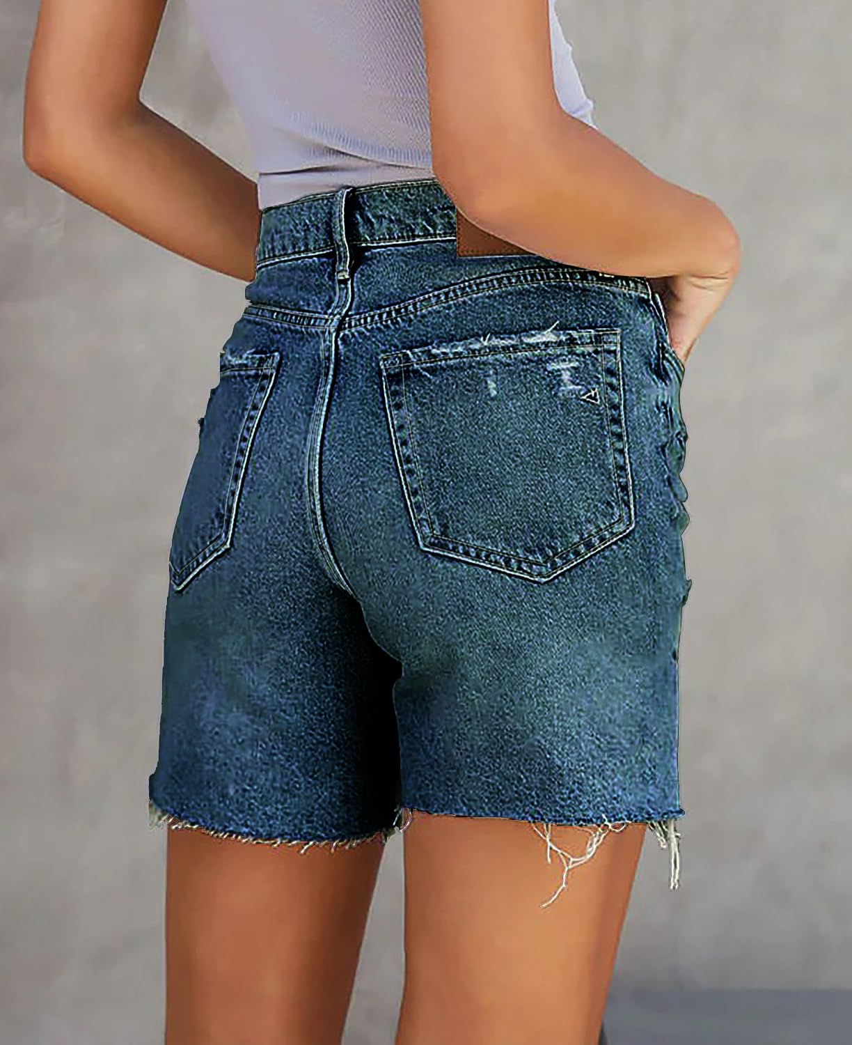 CHICZONE Women's Bermuda Jean Shorts - Stretchy Mid Waist Denim Shorts with Pockets | Comfortable Casual Summer Outfit for Beach, Shopping & Daily Wear