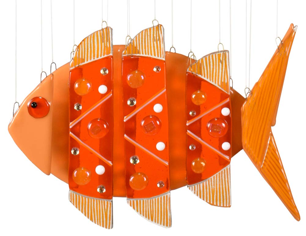 Handmade American Fused Glass Goldfish Wind Chime - Outdoor Garden Decor, Patio Hanging Ornament, Unique Gift for Home & Yard