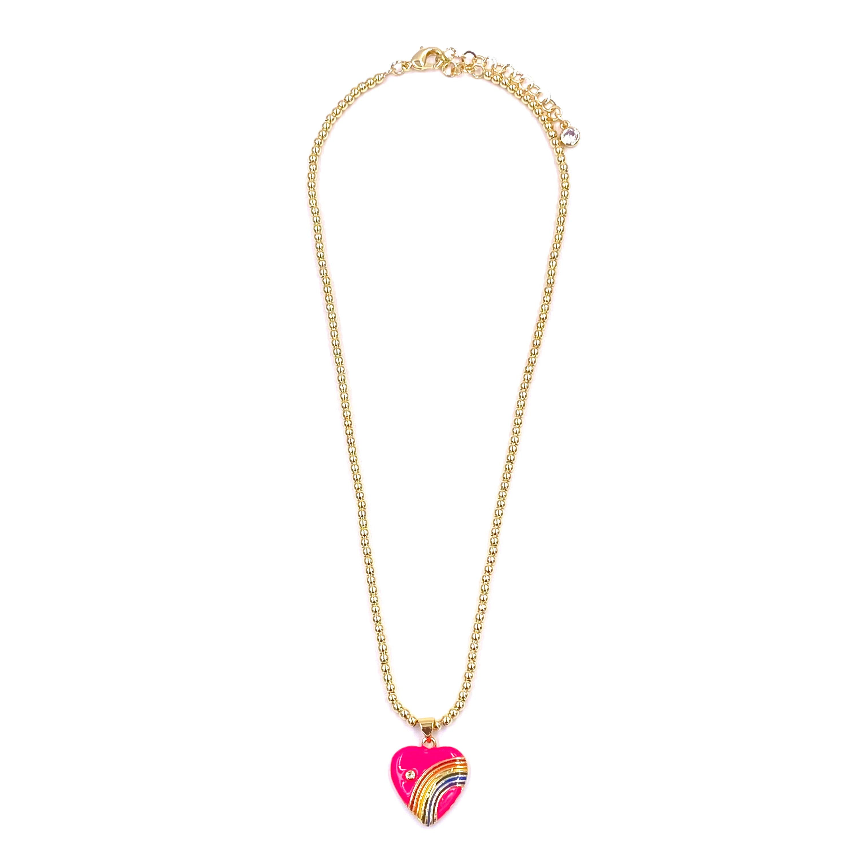 Ashley Gold Stainless Steel Ball Beaded Enamel Heart CZ Necklace for Women - Elegant Cubic Zirconia Pendant Jewelry Gift for Valentine's Day, Anniversary & Special Occasions