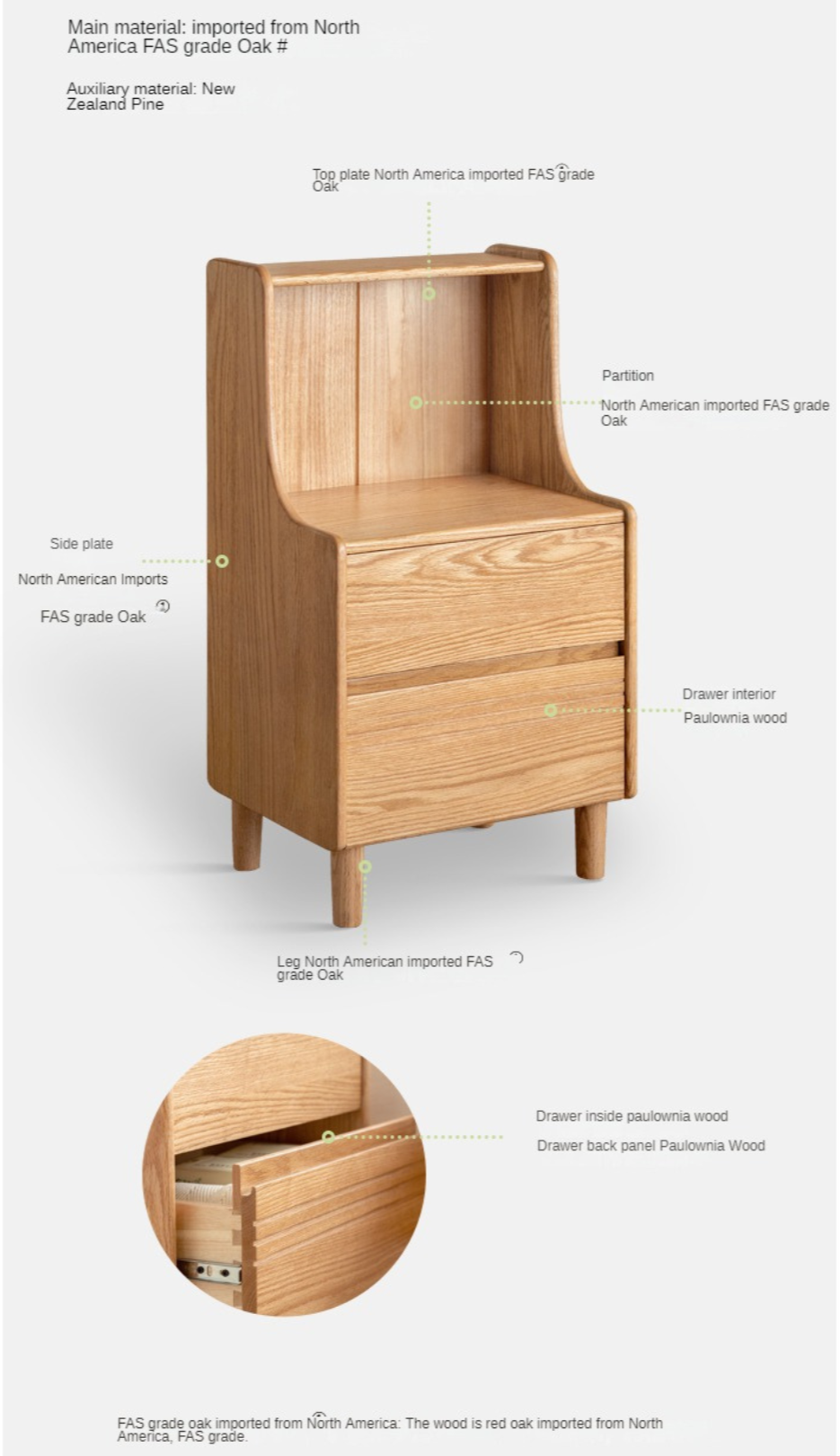 Solid Oak Wood Nightstand - Modern Bedside Table with Drawer for Bedroom, Living Room, or Guest Room - Durable & Stylish Furniture for Home Decor