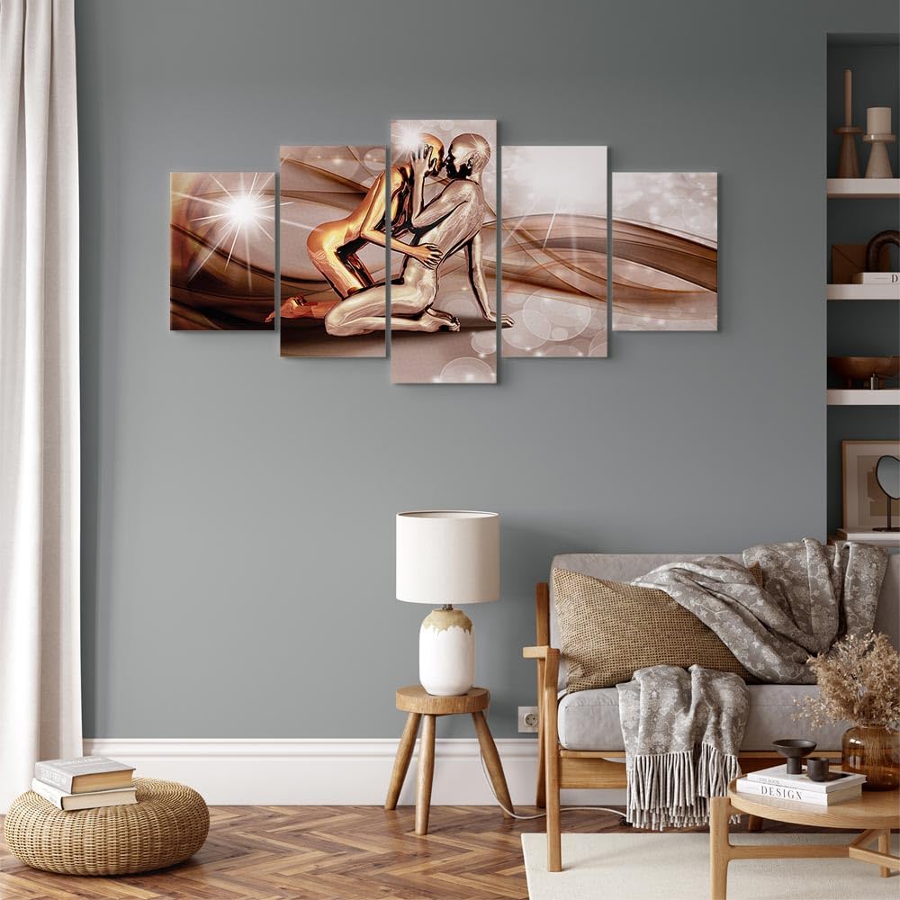 Abstract Couple Canvas Wall Art Print - 5-Piece Framed Stretched Painting Set (80x40 inches) for Living Room & Bedroom Decor | Modern Home Artwork | Ready-to-Hang Picture Collection