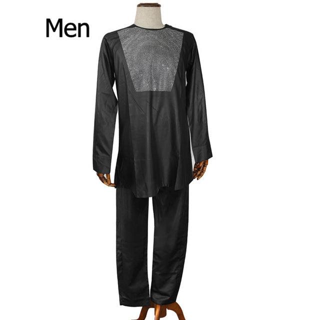 African Couple Matching Outfits - Traditional Long Dresses for Women & Men - Afrocentric Cultural Wear for Weddings, Parties & Special Occasions