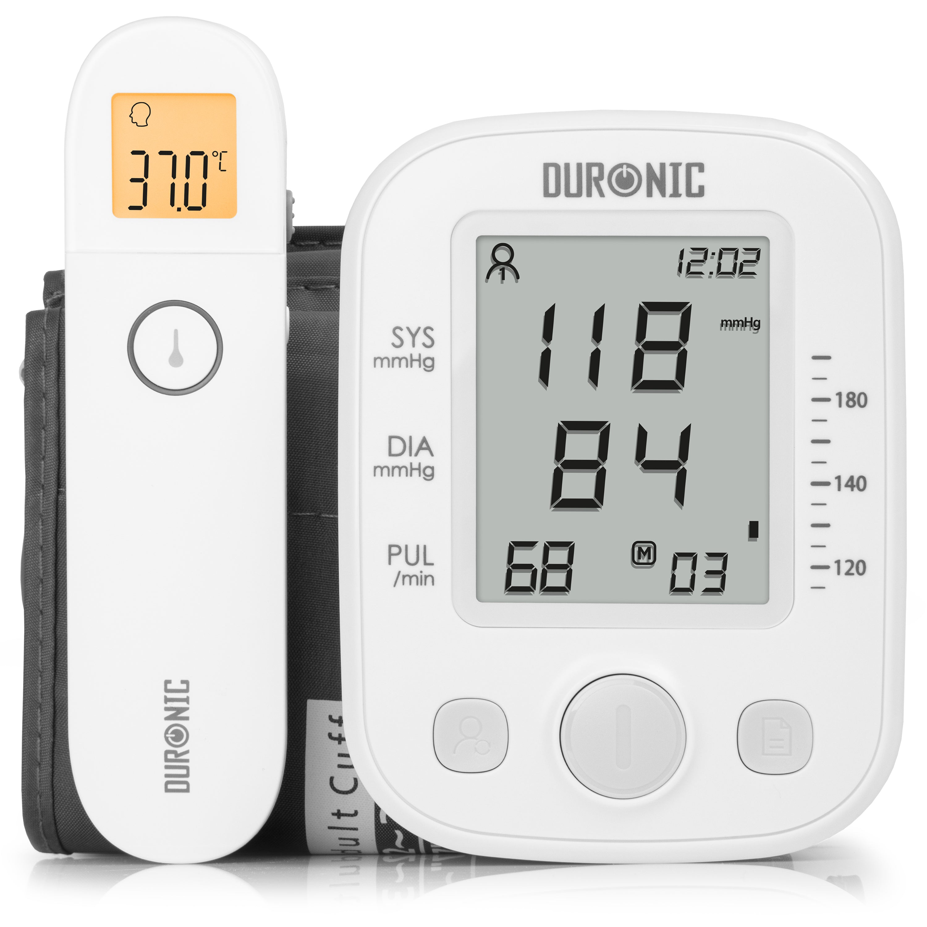 Duronic BPM200 Digital Blood Pressure Monitor & IRT3W Infrared Thermometer Bundle - CE Certified Upper Arm BP Machine & 3-in-1 Medical Thermometer for Adults, Babies, Kids & Surface Temperature - Home Health Monitoring for Family Safety