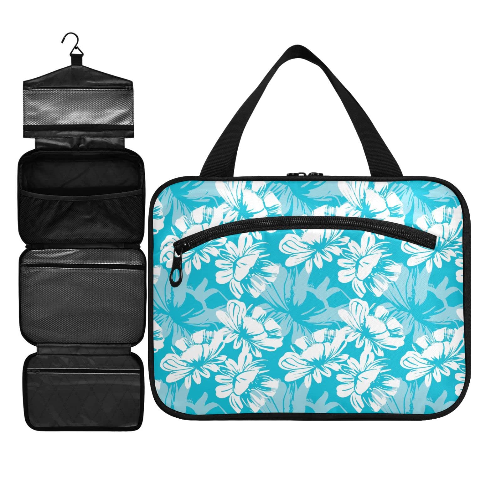 ZZKKO Floral Travel Toiletry Bag for Women - Hanging Cosmetic Organizer for Accessories & Makeup, Medium Multicolor - Perfect for Vacation & Business Trips