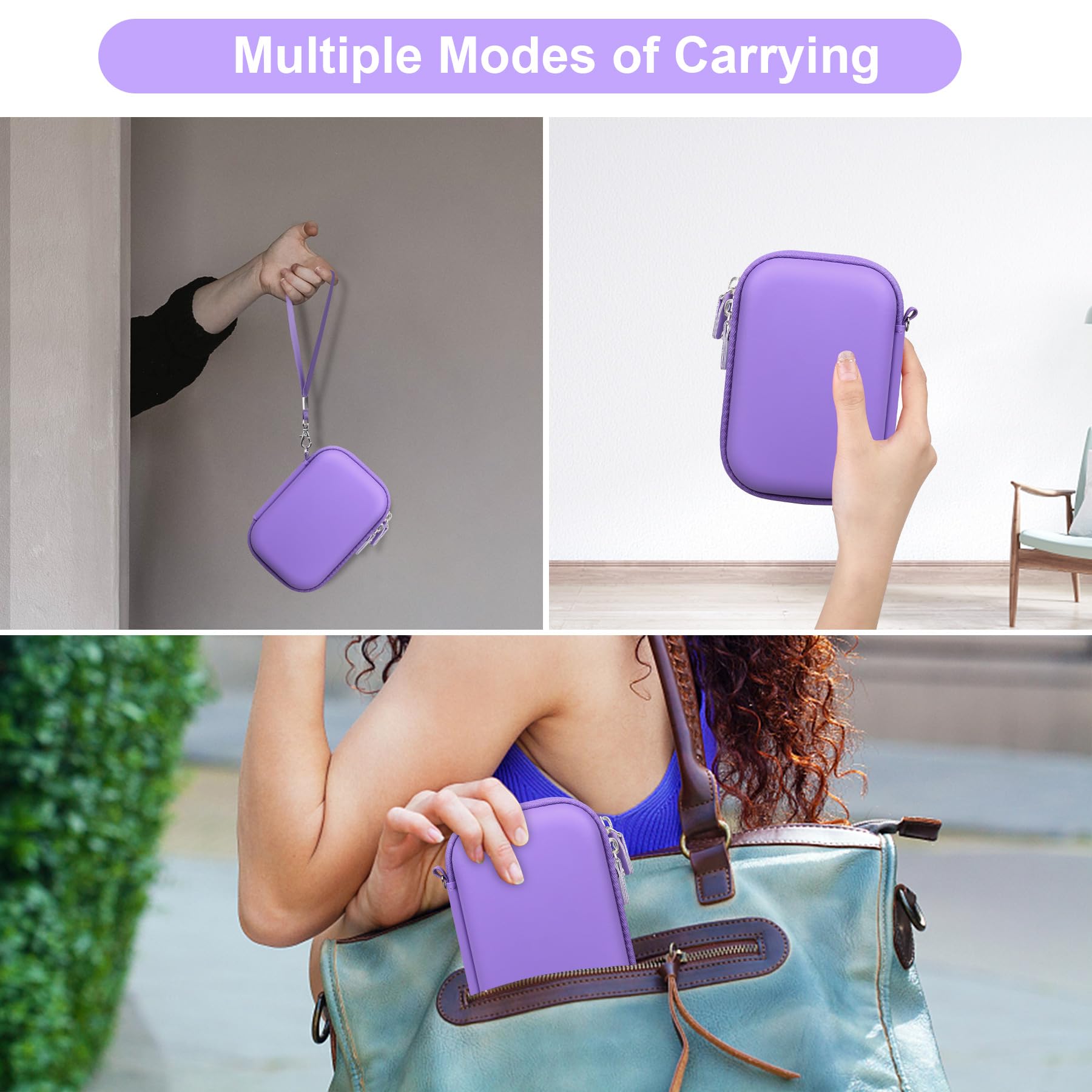 Canboc Protective Carrying Case for HP Sprocket & Kodak Step Wireless Photo Printers - Durable Zippered Mesh Pouch Fits 2x3 Photo Paper & Cables (Purple) - Perfect for Travel, Parties & On-the-Go Printing