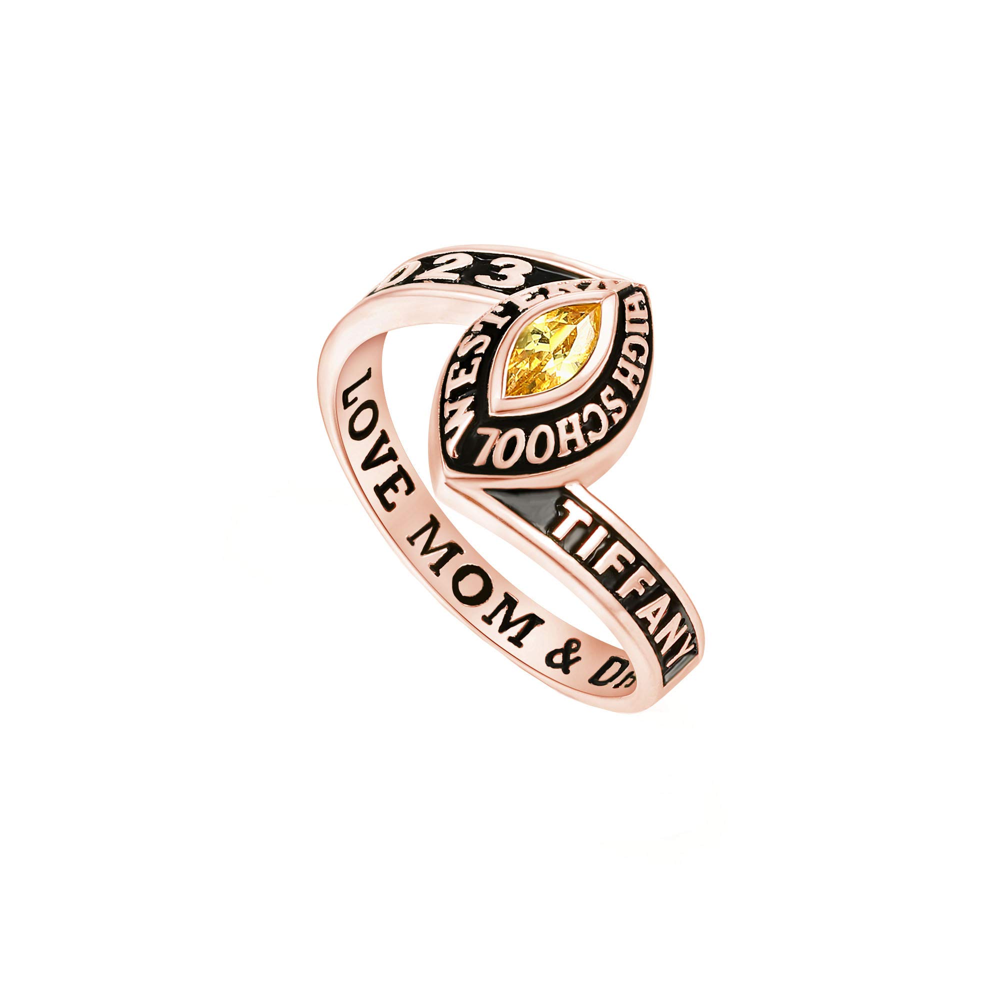 PJM Authentic Women's Class Ring - 925 Sterling Silver or 10KT Gold - Custom High School, College & University Graduation Ring - Personalized Memento Jewelry - Perfect Graduation Gift for Her - Ideal for Commencement Ceremonies, Alumni Reunions & Special Occasions