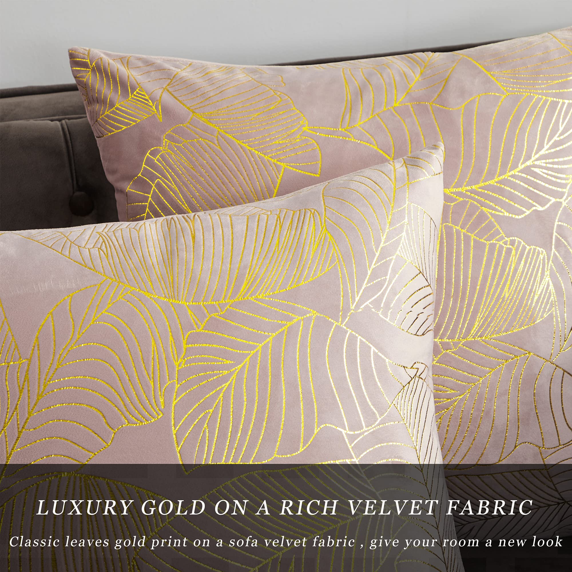 GIGIZAZA 22x22 Inch Decorative Throw Pillow Covers - Blush Pink with Gold Leaves Design, Fall Couch Pillow Covers for Sofa, Living Room, Bedroom (Set of 2) - Perfect for Home Decor, Seasonal Styling & Cozy Comfort