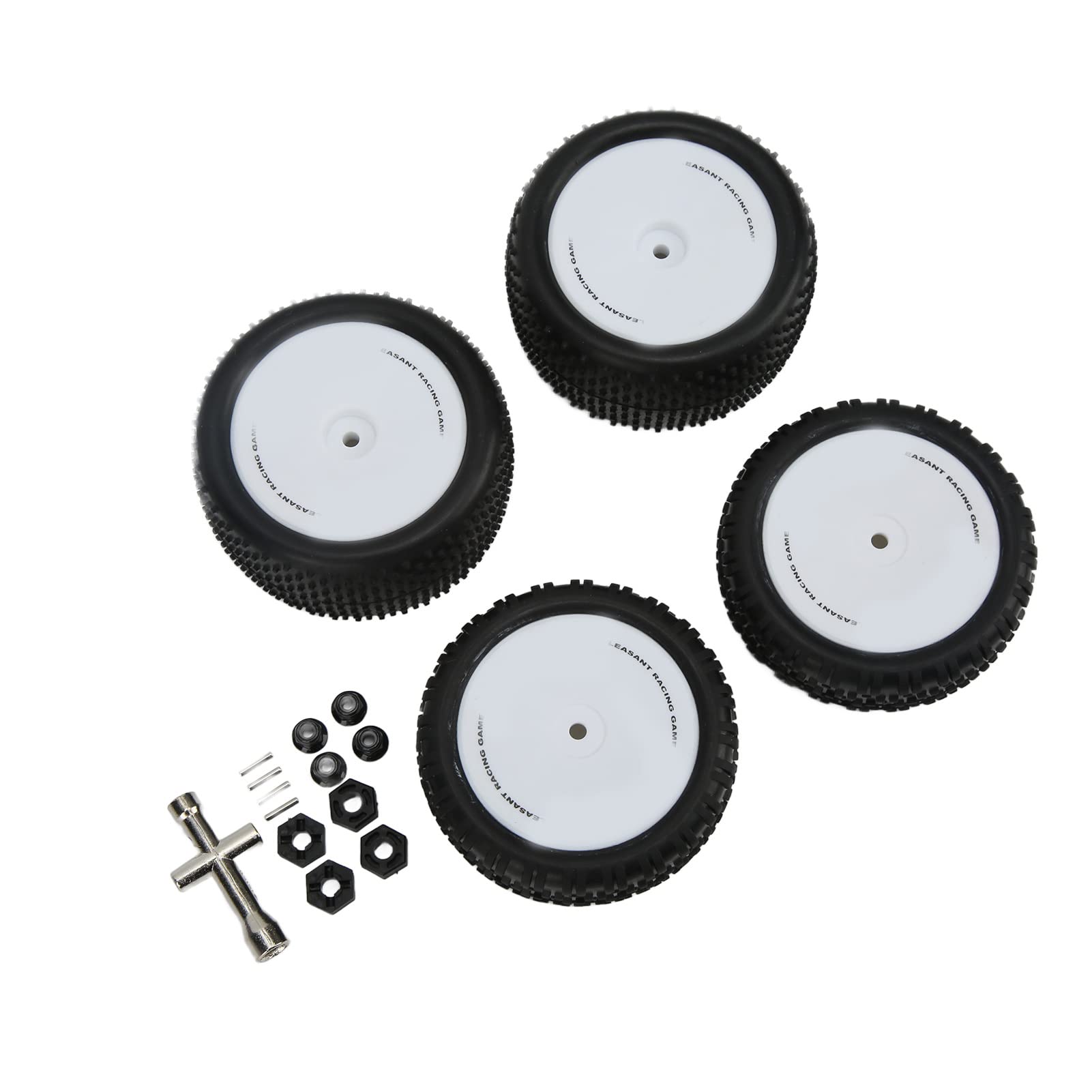 SPYMINNPOO 3.3 Inch RC Rubber Tires - Replacement Wheel Set with Couplings & Tools for WLToys 104001 1/10 Scale RC Car - Perfect for Off-Road Racing, Crawling & DIY Upgrades