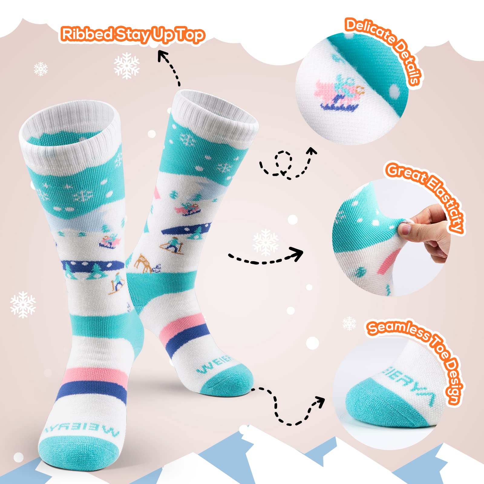**Warm Kids Ski Socks - Merino Wool Winter Socks for Boys & Girls - Knee-High Snow Socks (1/3 Pairs) - Perfect for Skiing, Snowboarding & Cold Weather**