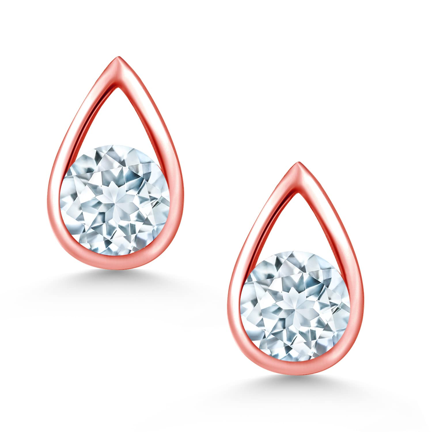 Gem Stone King Teardrop Stud Earrings for Women & Men - 18K Rose Gold Plated Sterling Silver - 5mm Round Cut Birthstone Gemstone Jewelry - Perfect Gift for Mom, Wife, Her | Elegant Everyday Wear & Special Occasions