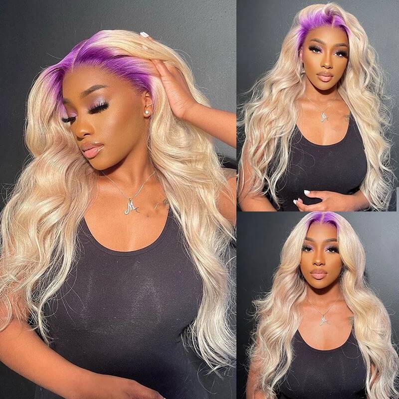 Eullair Colored Roots on Black Hair Blonde Human Hair Wig - Body Wave Lace Frontal Wigs for Women | Perfect for Cosplay, Daily Wear & Special Occasions
