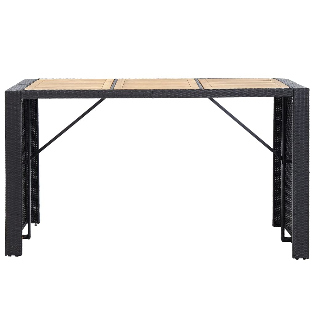 vidaXL 7-Piece Patio Bar Set with Wood Tabletop & Cushions - Black Poly Rattan Outdoor Furniture for Backyard, Poolside, or Garden Entertaining