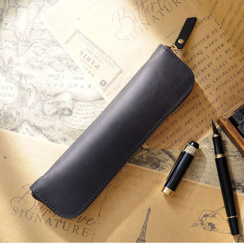 Premium Mini Zippered Leather Pen & Pencil Case - Compact Stationery Organizer for School, Office & Travel - Perfect Gift for Students & Professionals