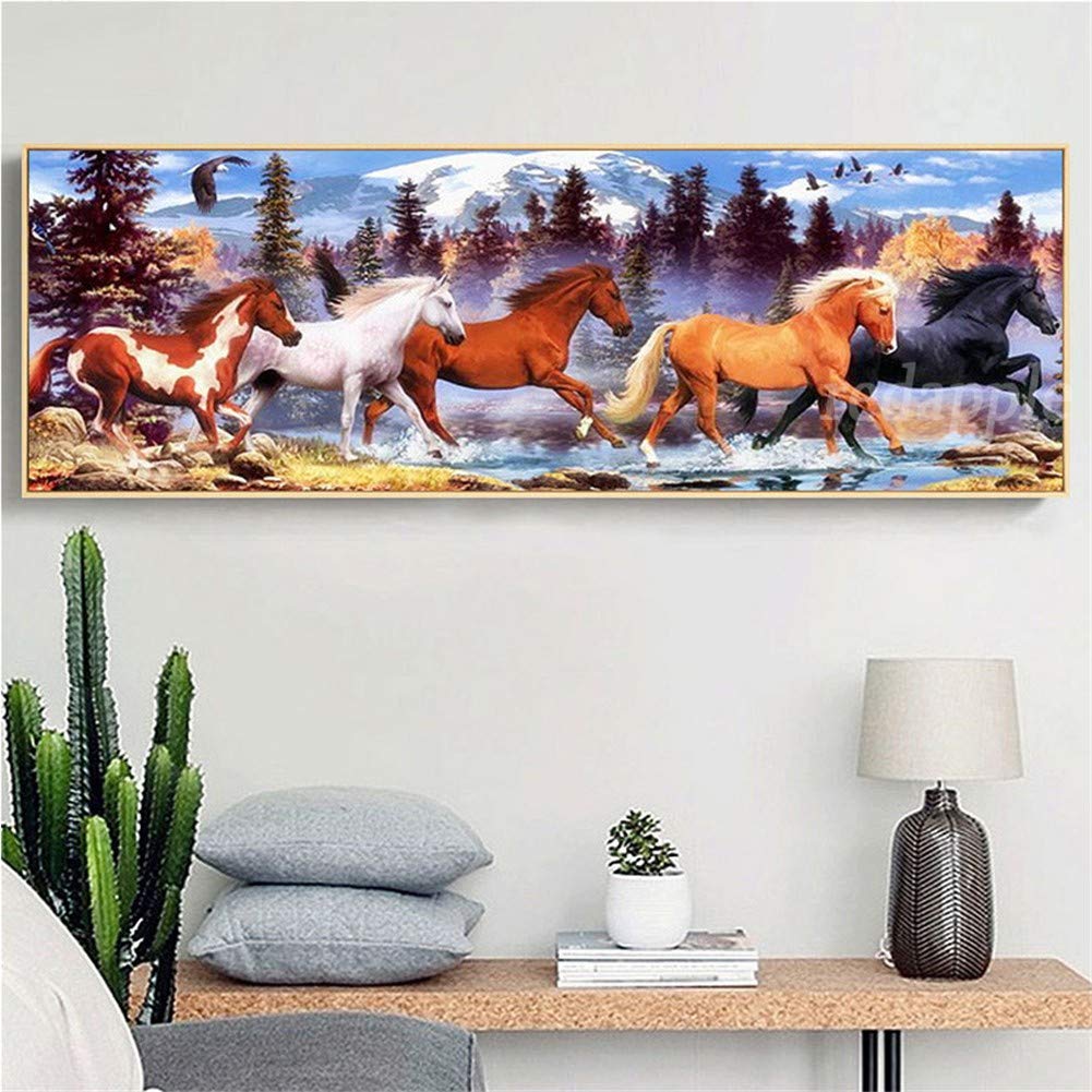 5D Diamond Painting Kit for Adults & Kids - River Horse DIY Full Drill Square Diamond Art with Gem Dots - 22x64 Inch Home Wall Decor Canvas - Perfect for Relaxation, Stress Relief & Creative Gifts