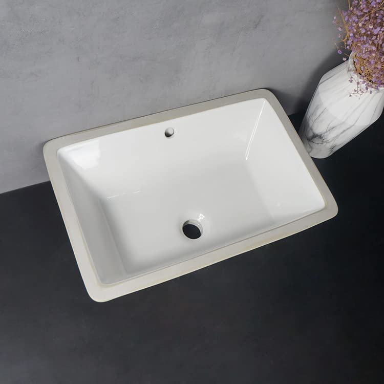 SouNor 21-inch White Ceramic Undermount Bathroom Sink with Overflow - Durable Rectangular Vanity Basin for Easy Installation in Kitchen & Bathroom | Perfect for Modern Home Renovation and Space-Saving Designs