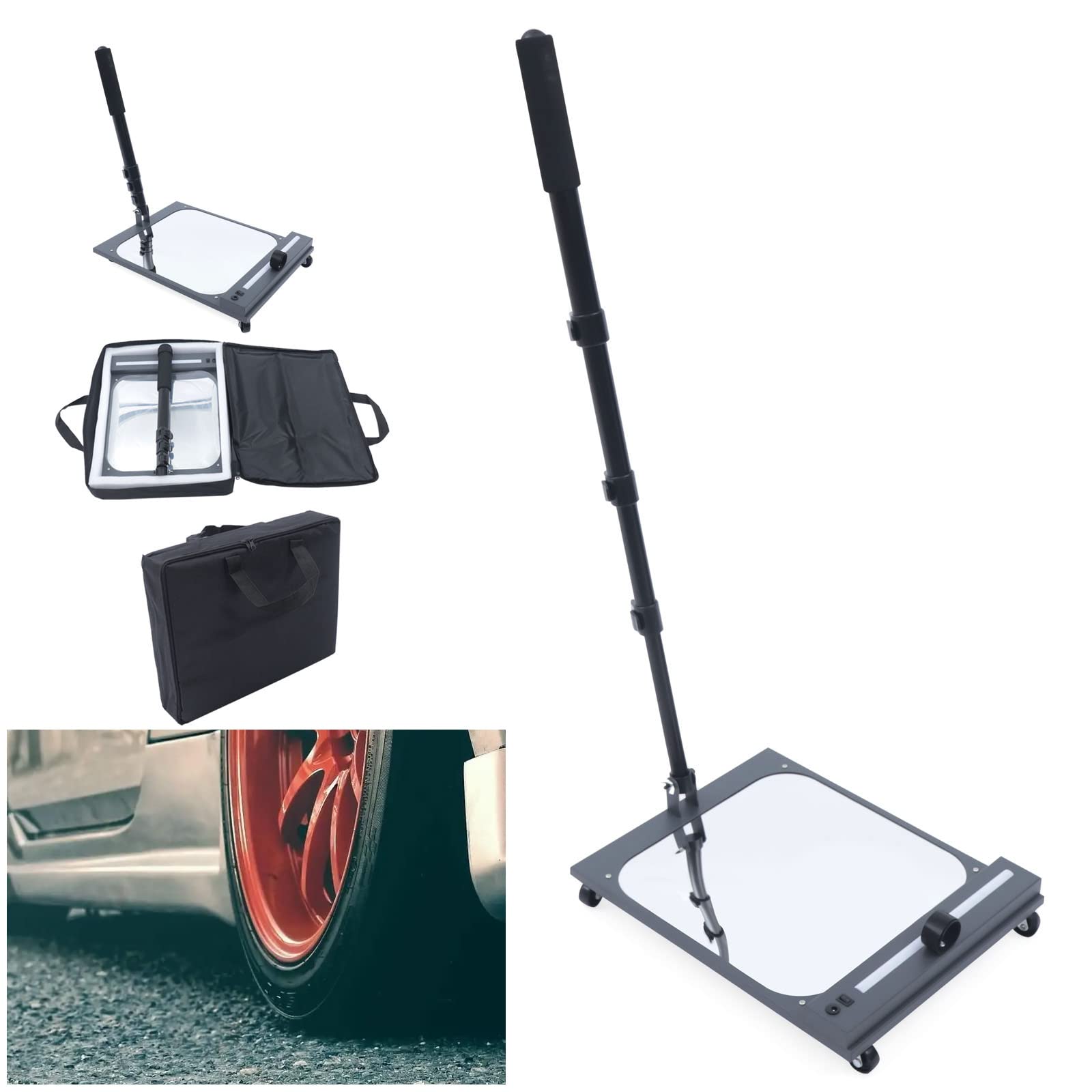 Portable Swivel Extendable LED Car Inspection Mirror with Storage Bag - Under Vehicle Safety Mirror for Cars, Trucks, Buses, Home & Workplace Use - Perfect for Mechanics, DIY Auto Repairs & Home Security Checks