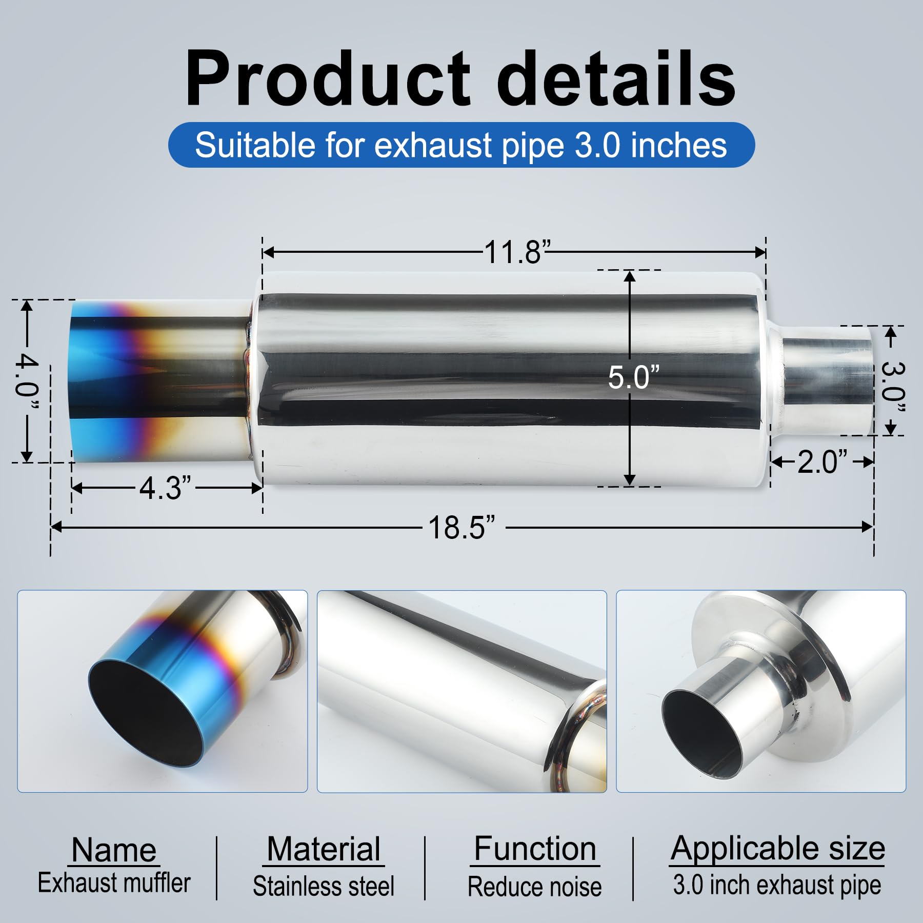 SINGARO Universal Stainless Steel Exhaust Muffler & Tip System Kit - 18.5