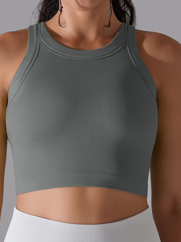 ZASUWA Women's Solid Color Ribbed Stretch Tight Round Neck Tank Top - Perfect for Yoga, Workouts, and Casual Wear