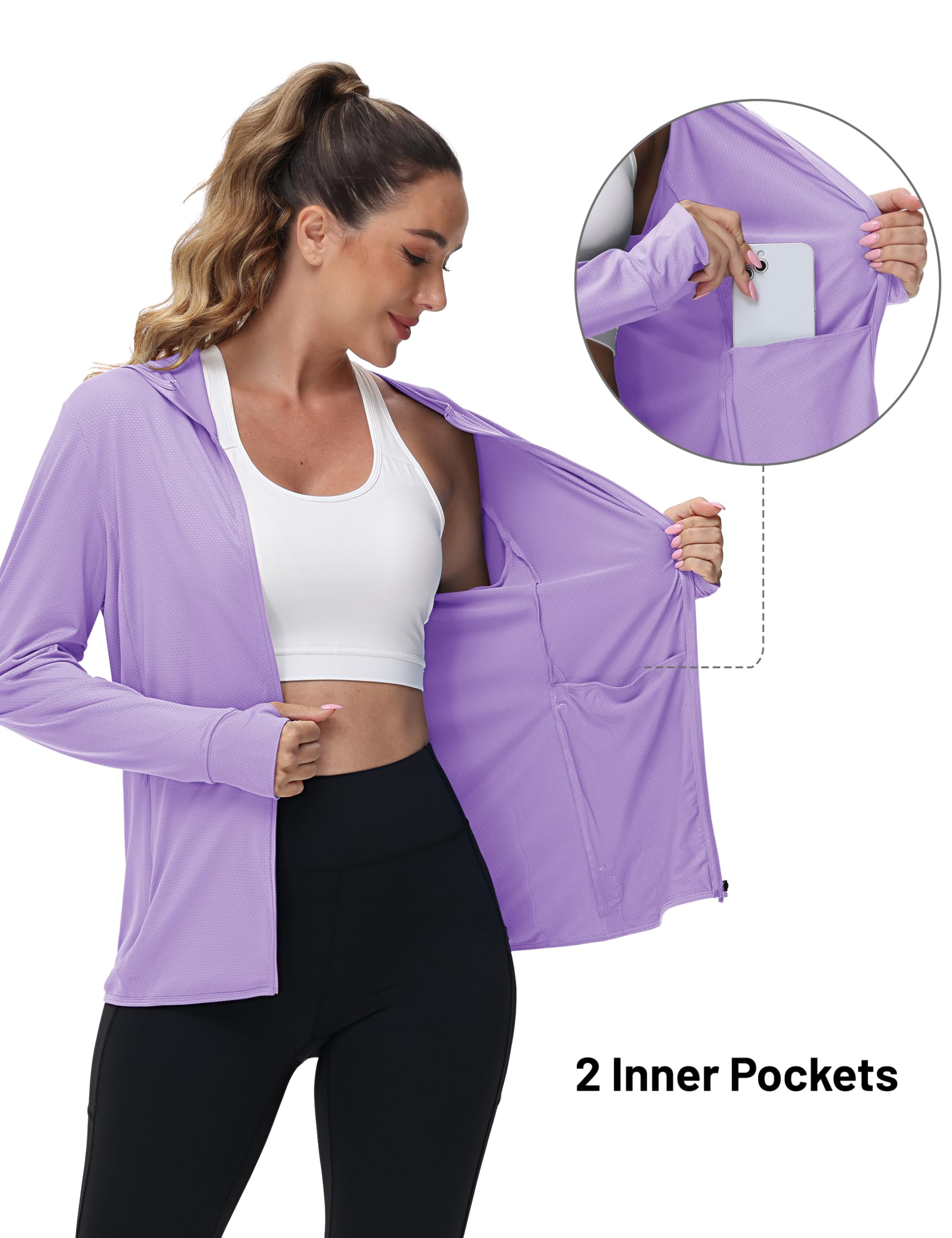 TACVASEN Women's UPF 50+ Sun Protection Hoodie - Lightweight Zip Up Jacket with Long Sleeves for Hiking, Running & Outdoor Activities