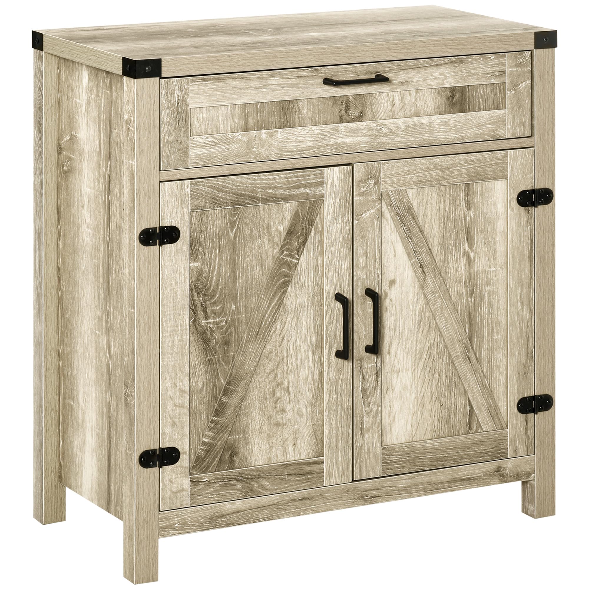 HOMCOM Modern Farmhouse Sideboard Buffet Cabinet with Storage Drawer & 2 Barn Doors - Oak Finish Kitchen Storage & Coffee Bar Cabinet for Dining Room, Living Room, or Entryway Organization