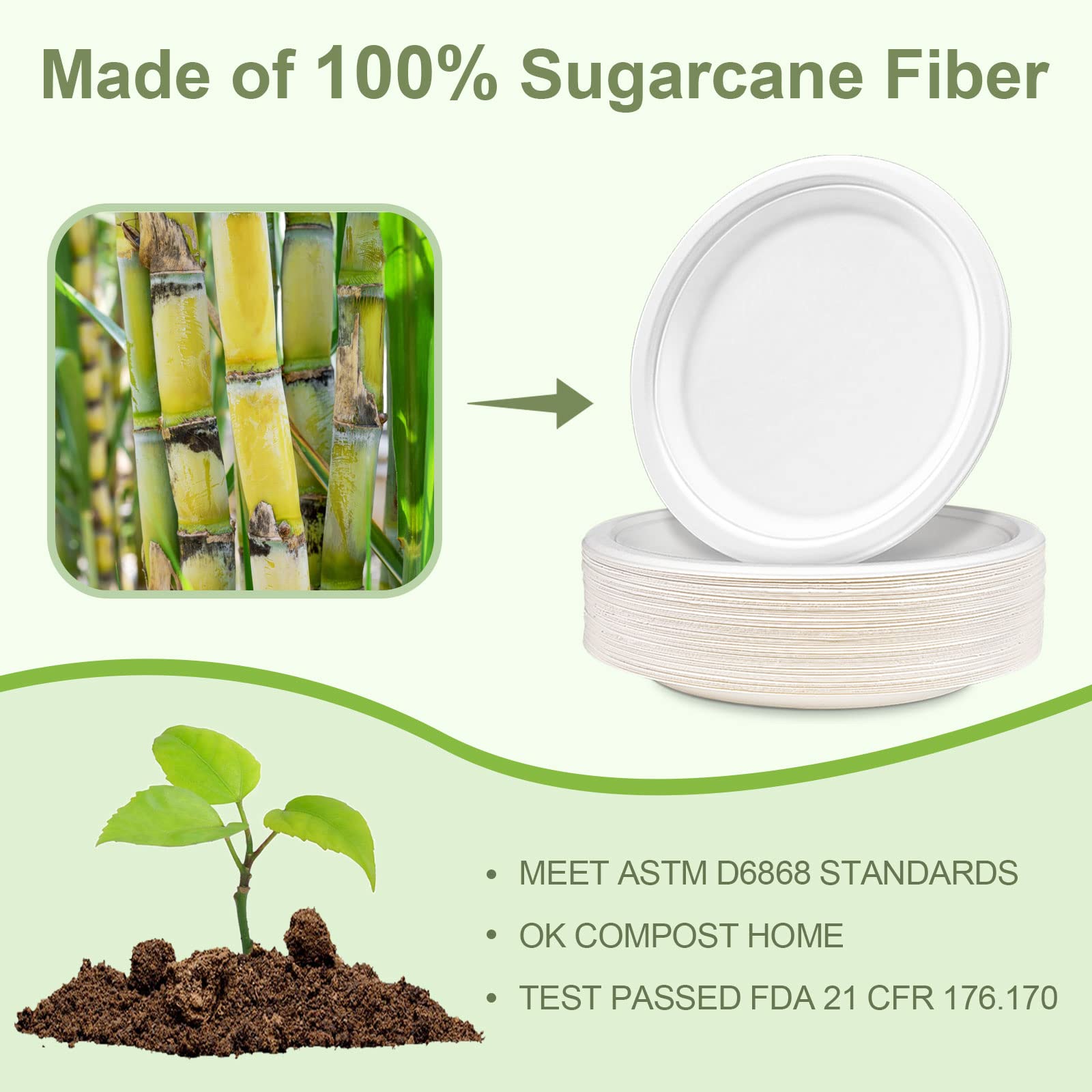 9 Inch Compostable Paper Plates - 50 Pack Heavy Duty Eco Friendly Disposable Dinner Plates for BBQ, Party, Picnic | Perfect for Outdoor Events, Family Gatherings & Sustainable Dining