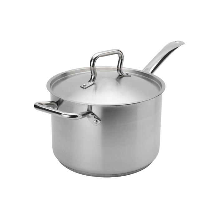 Browne 7.6 Quart Stainless Steel Deep Stock Pot with Lid - Heavy Duty Cooking Pot for Soups, Stews, Pasta & Large Family Meals - Commercial Grade Kitchenware (Model 5734037)
