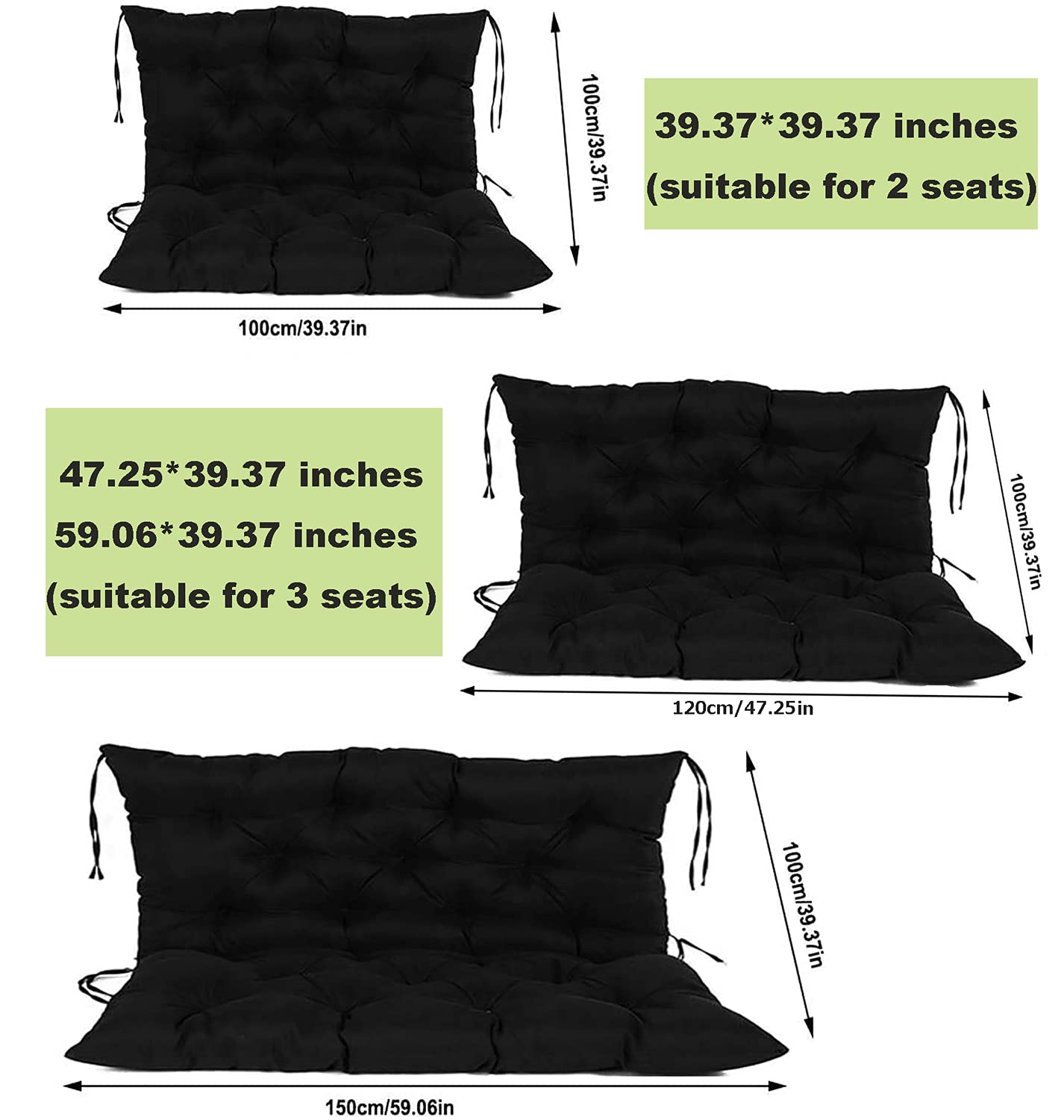 Outdoor/Indoor Bench Cushion with Backrest - 2 or 3 Seater Garden Swing Chair Cushions - Soft Thick Comfortable Bench Pads - Replacement Seat Mat with Pillow for Patio, Deck, Porch & Backyard Furniture - Perfect for Lounging, Relaxing & Outdoor Entertaining