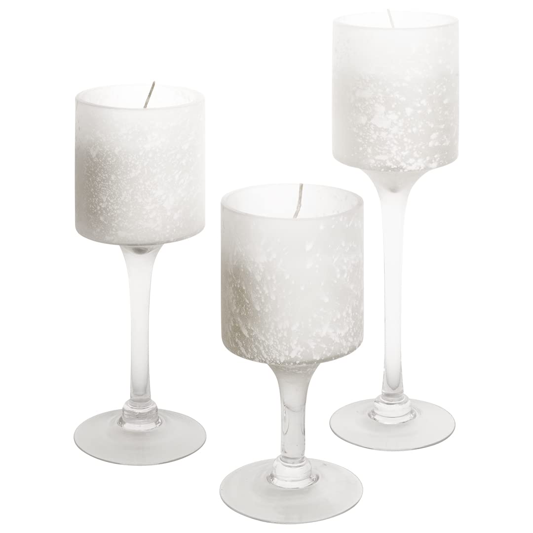 Koyal Wholesale Set of 3 Frosted White Glass Candle Holders - Long Stem Floating Candle Holders for Wedding Centerpieces, Christmas Decor & Home Table Decorations | Perfect for Romantic Dinners, Holiday Parties & Special Events