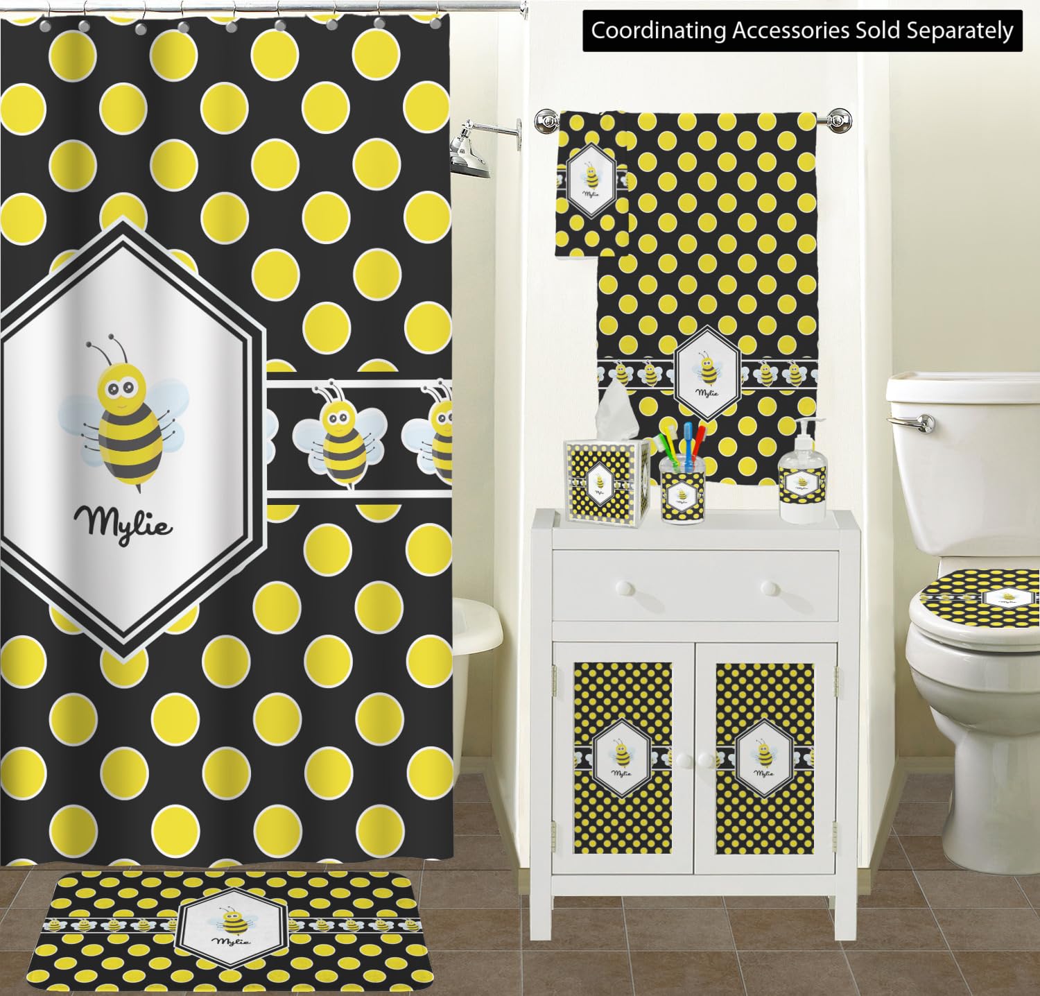 Personalized Bee & Polka Dots Toothbrush Holder - Custom Name Bathroom Organizer - Perfect for Kids' Bathroom Decor & Gift Idea