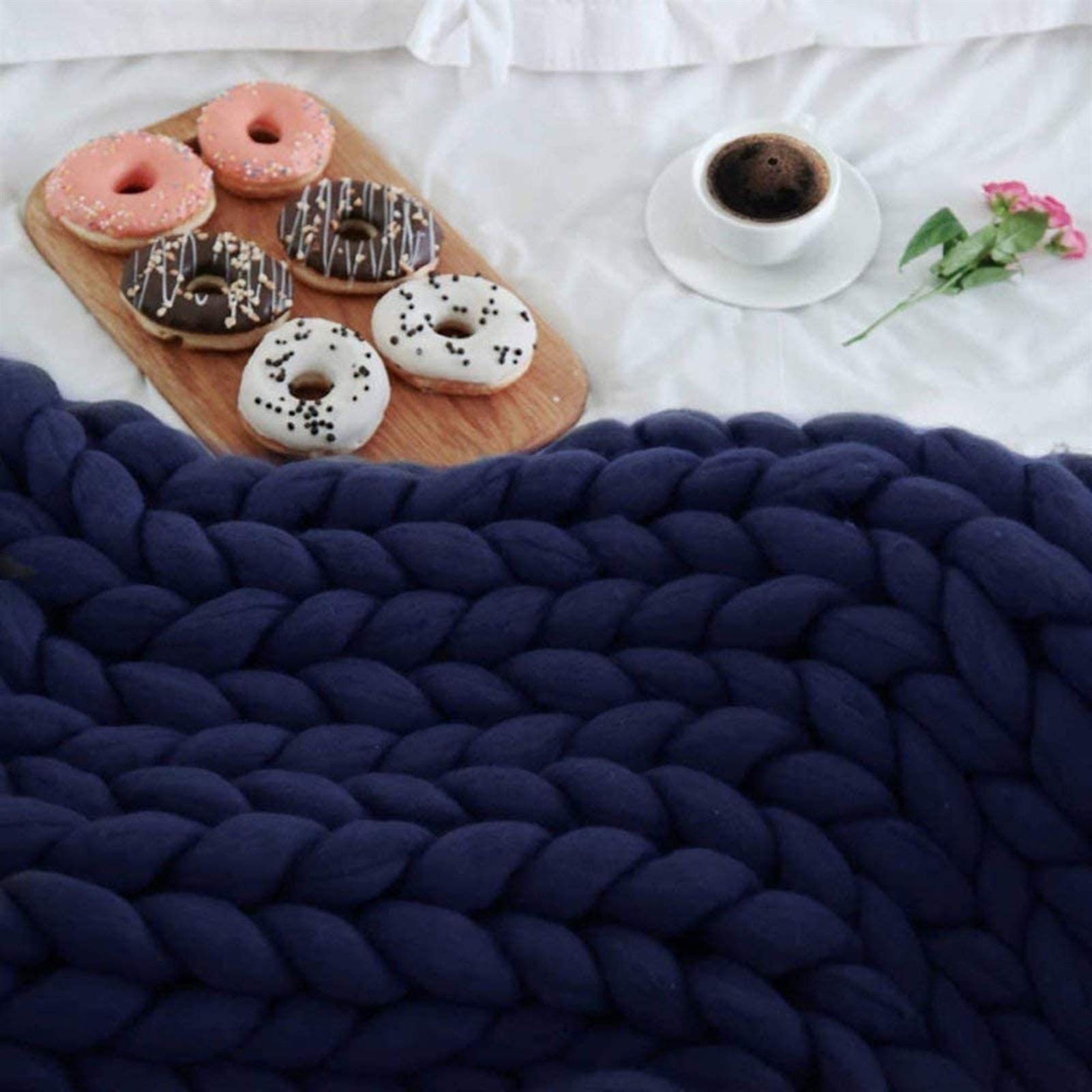 Handwoven Chunky Knit Oversized Throw Blanket - 71×80in (180×200cm) Navy Blue - Cozy Sofa Blanket, Chair Cover, Baby & Pet Mat - Perfect Gift for Home Decor & Winter Warmth